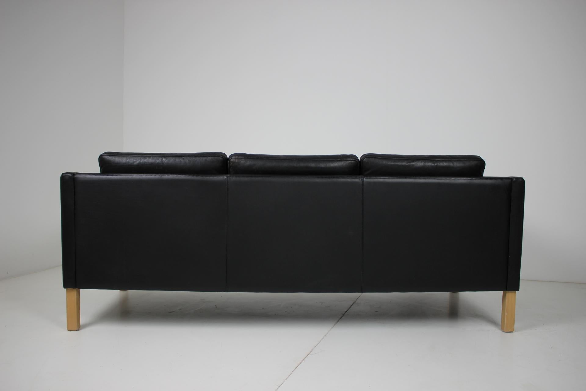 Mid-20th Century 1960s Danish Black Leather 3-Seat Sofa