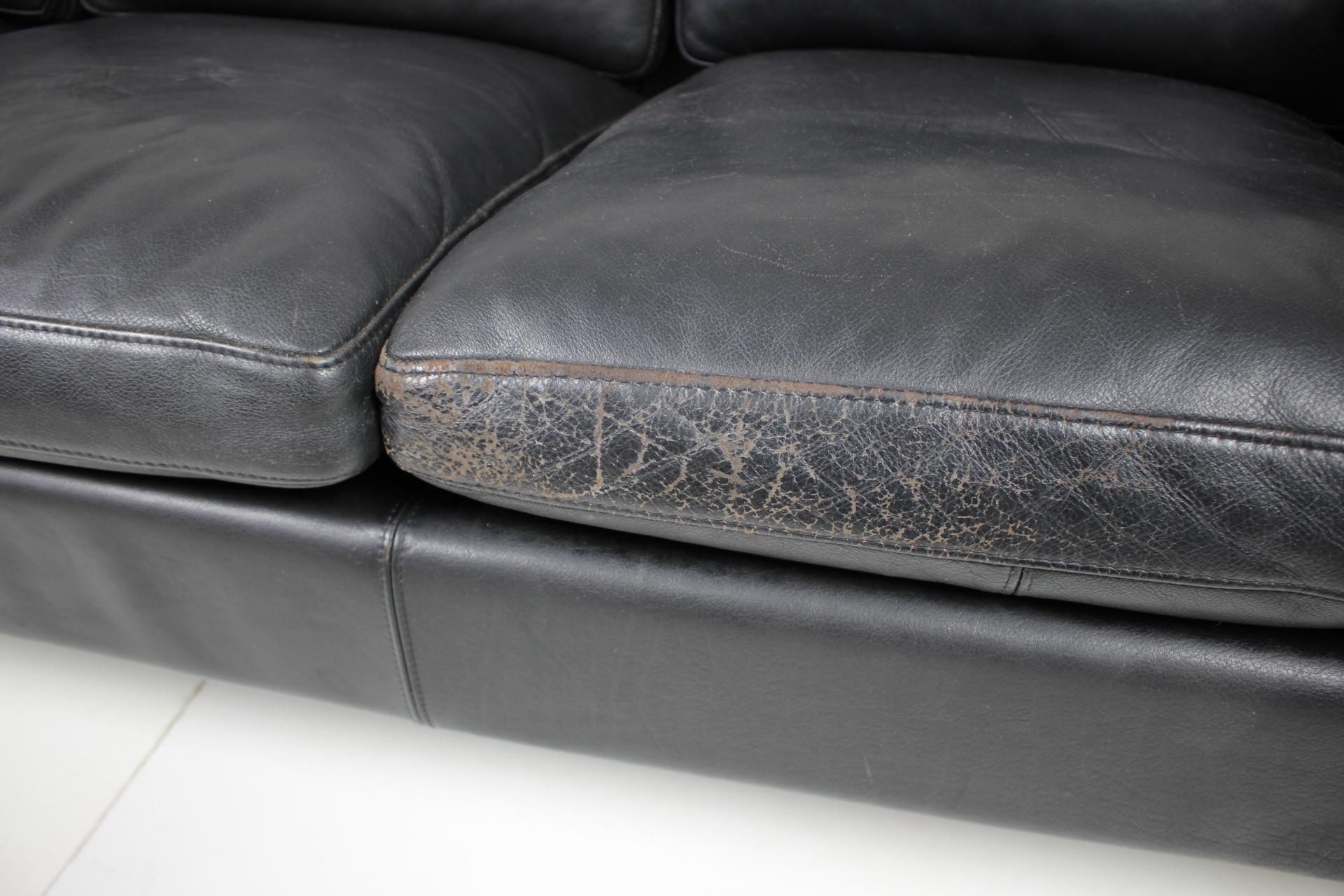 1960s Danish Black Leather 3-Seat Sofa 2