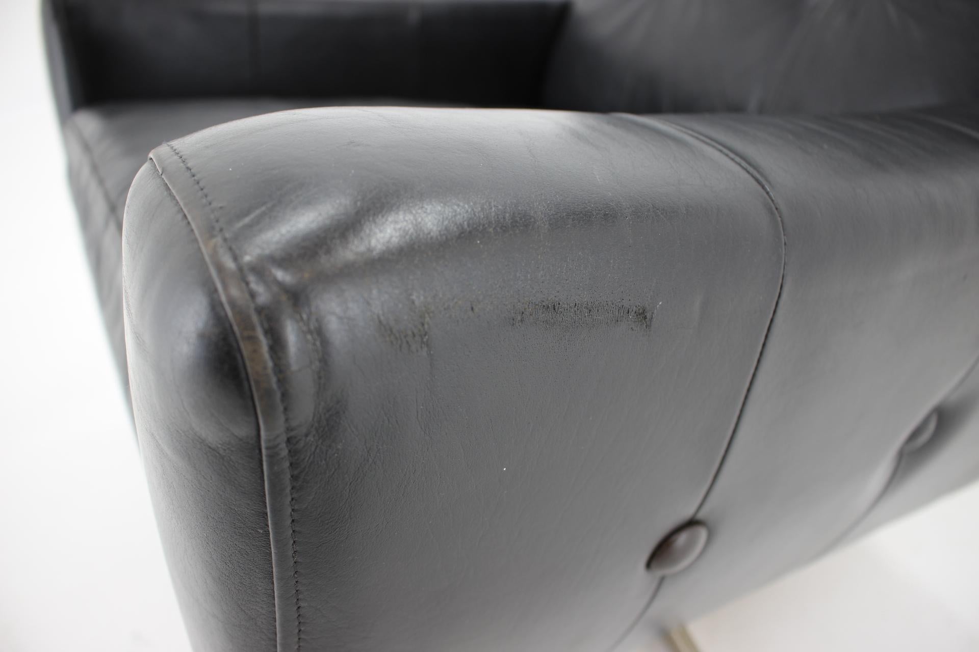 1960s Danish Black Leather Swivel Chair 2