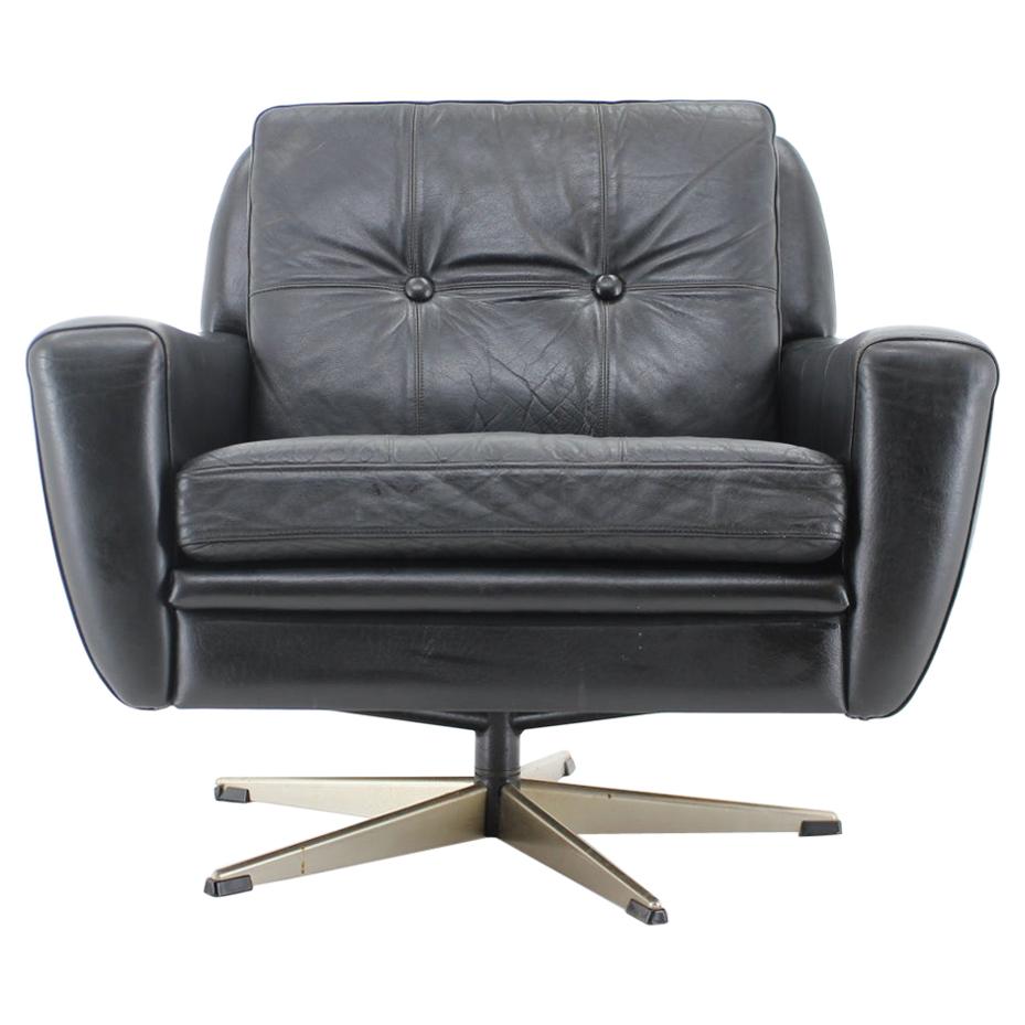 1960s Danish Black Leather Swivel Chair at 1stDibs
