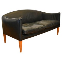 1960s Danish Black Leather Two Seater Sofa