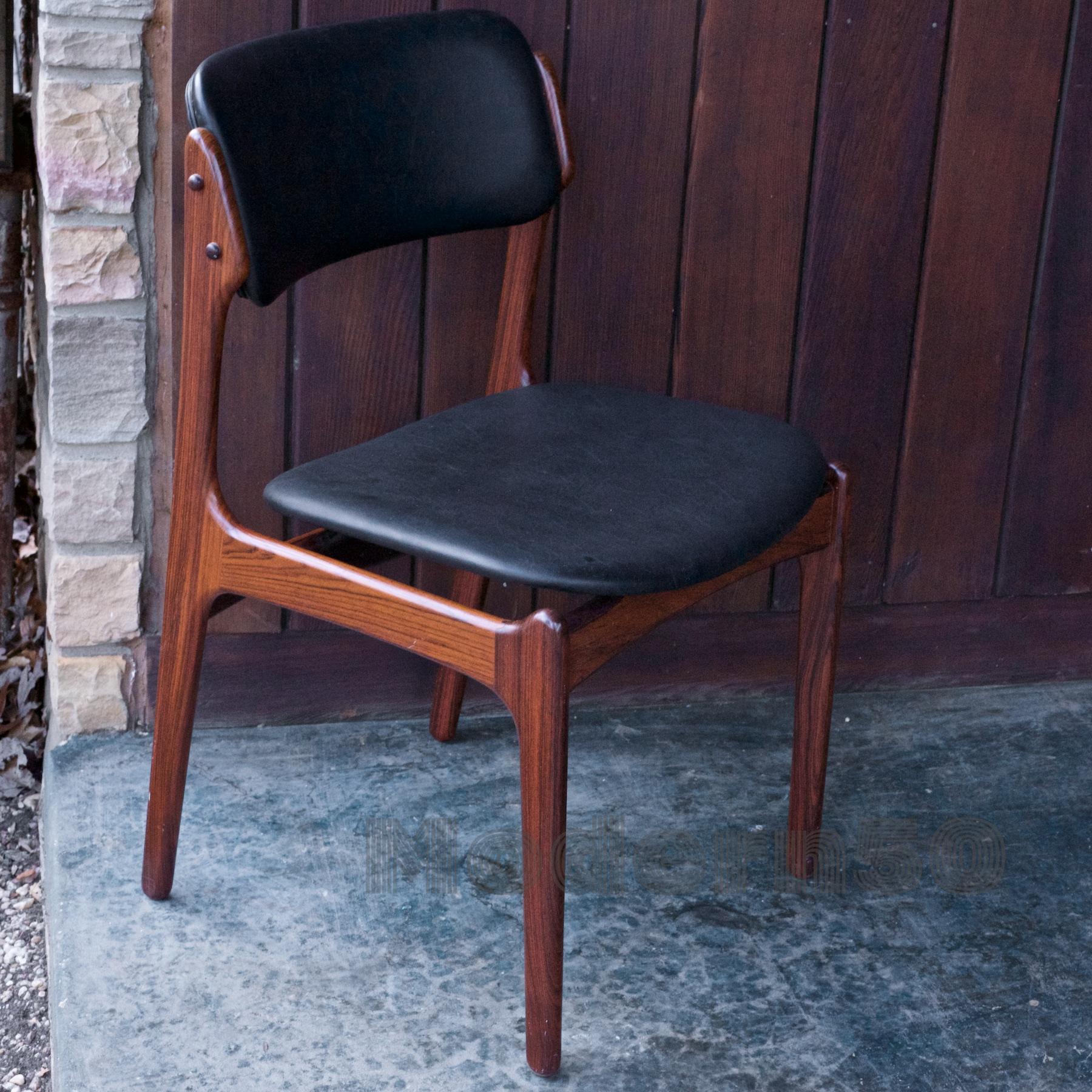 1960s Danish Black Rosewood Dining Chairs Mid Century Scandinavian Erik Buch, 4 In Good Condition In Hyattsville, MD