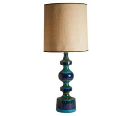 1960s Danish Blue 
Green Pottery Lamp 
Original Lampshade