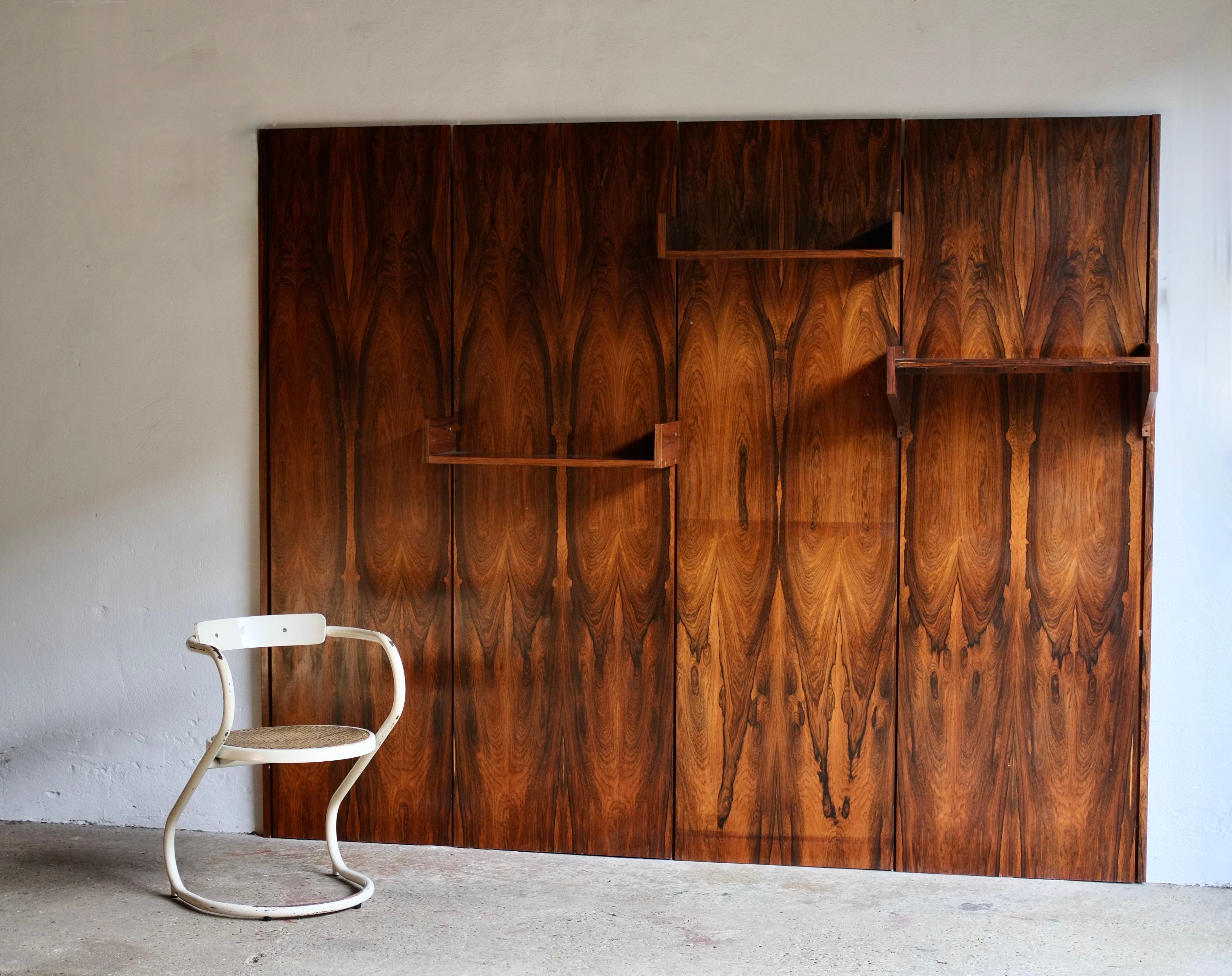 1960's Danish Bookmatched Wood Panelled Shelving System 3