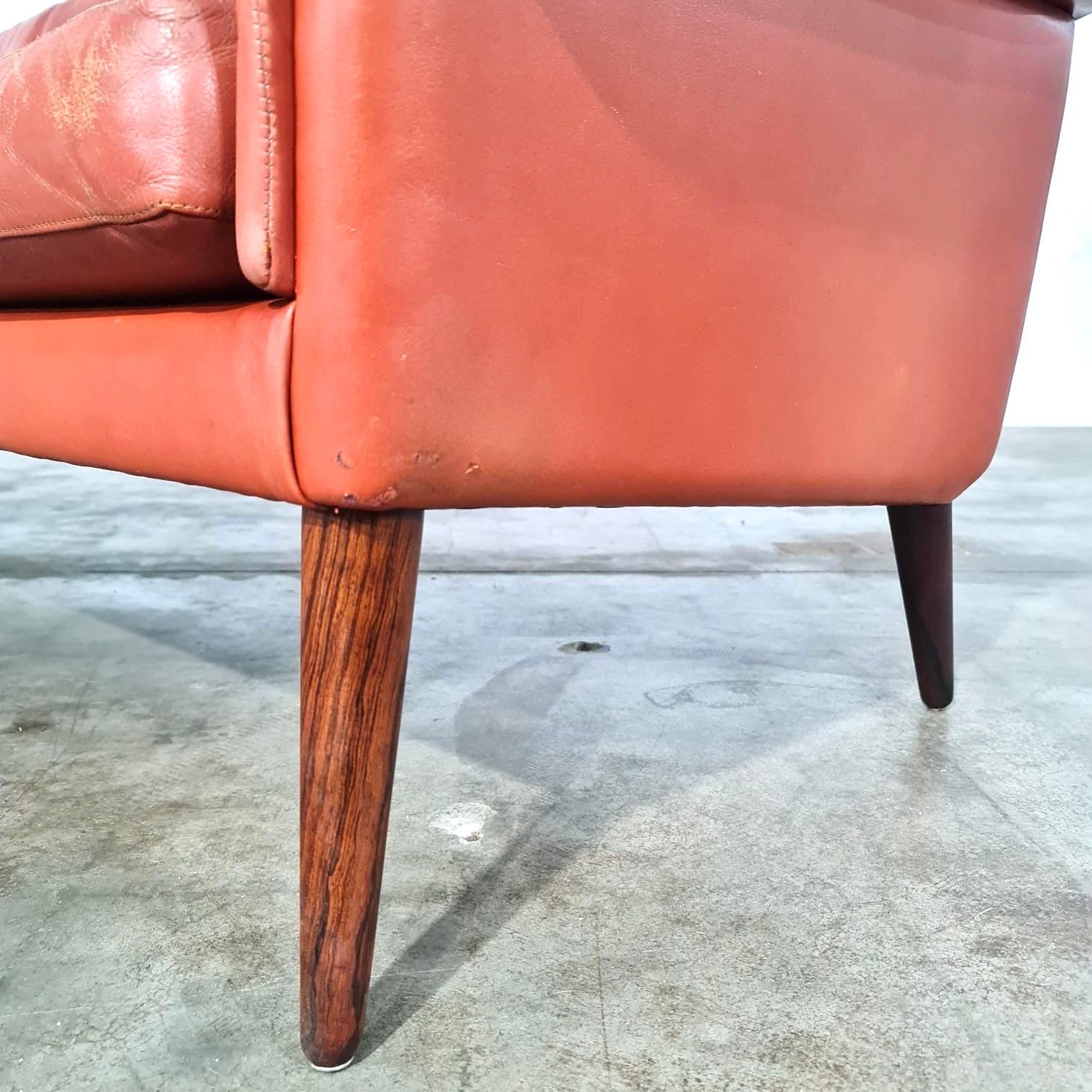 1960's Danish Borge Mogensen Leather Sofa In Fair Condition For Sale In LYON, FR