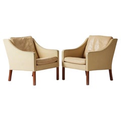 1960s Danish Borge Morgensen vellum coloured leather armchairs model 2207