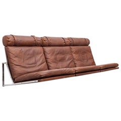 Vintage 1960s Danish Brown Leather Wall-Mounted Sofa by Fabricius / Kastholm