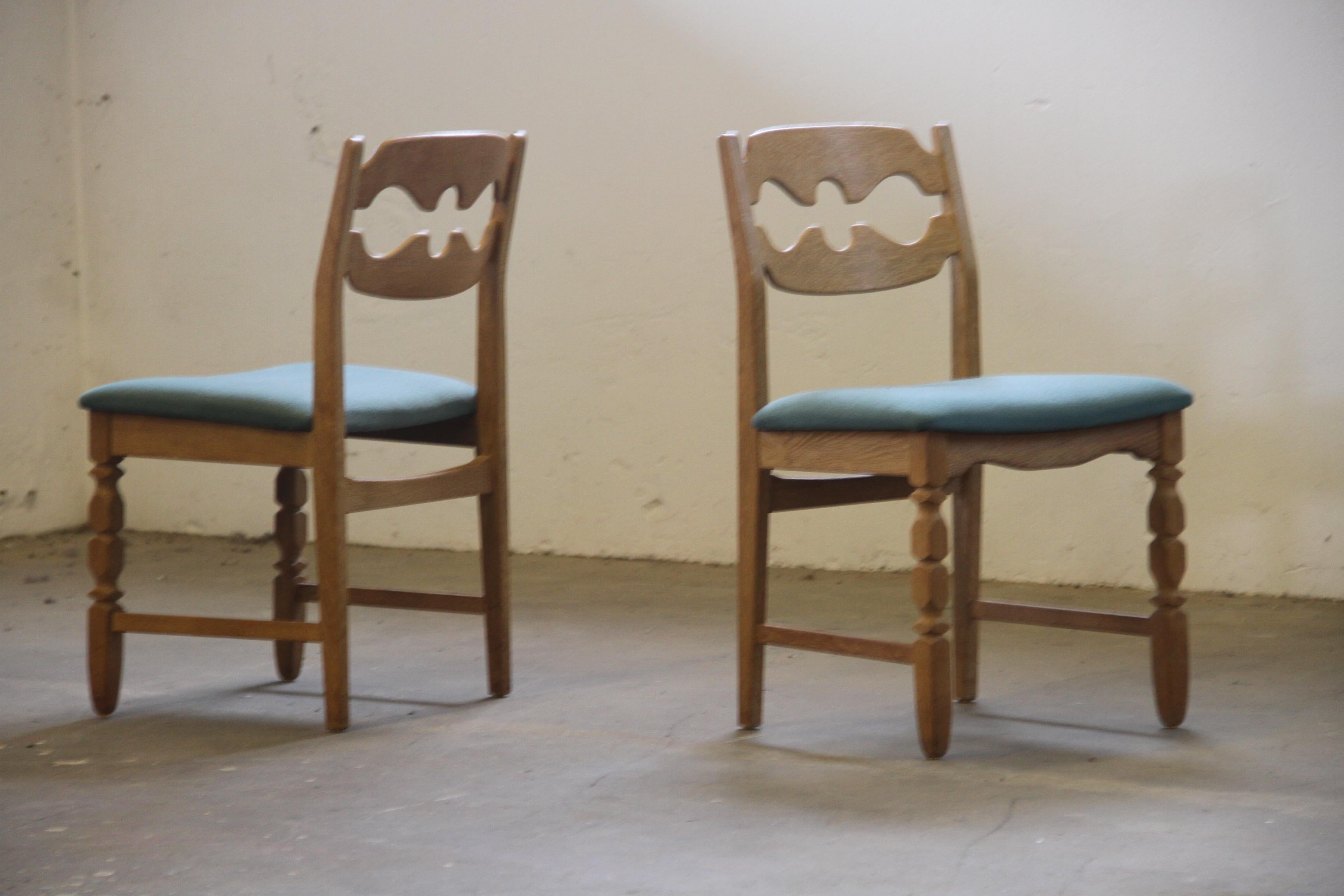 1960s Danish Brutalist Oak Razorblade Dining Chairs attr, to Henning Kjærnulf in vendita 7