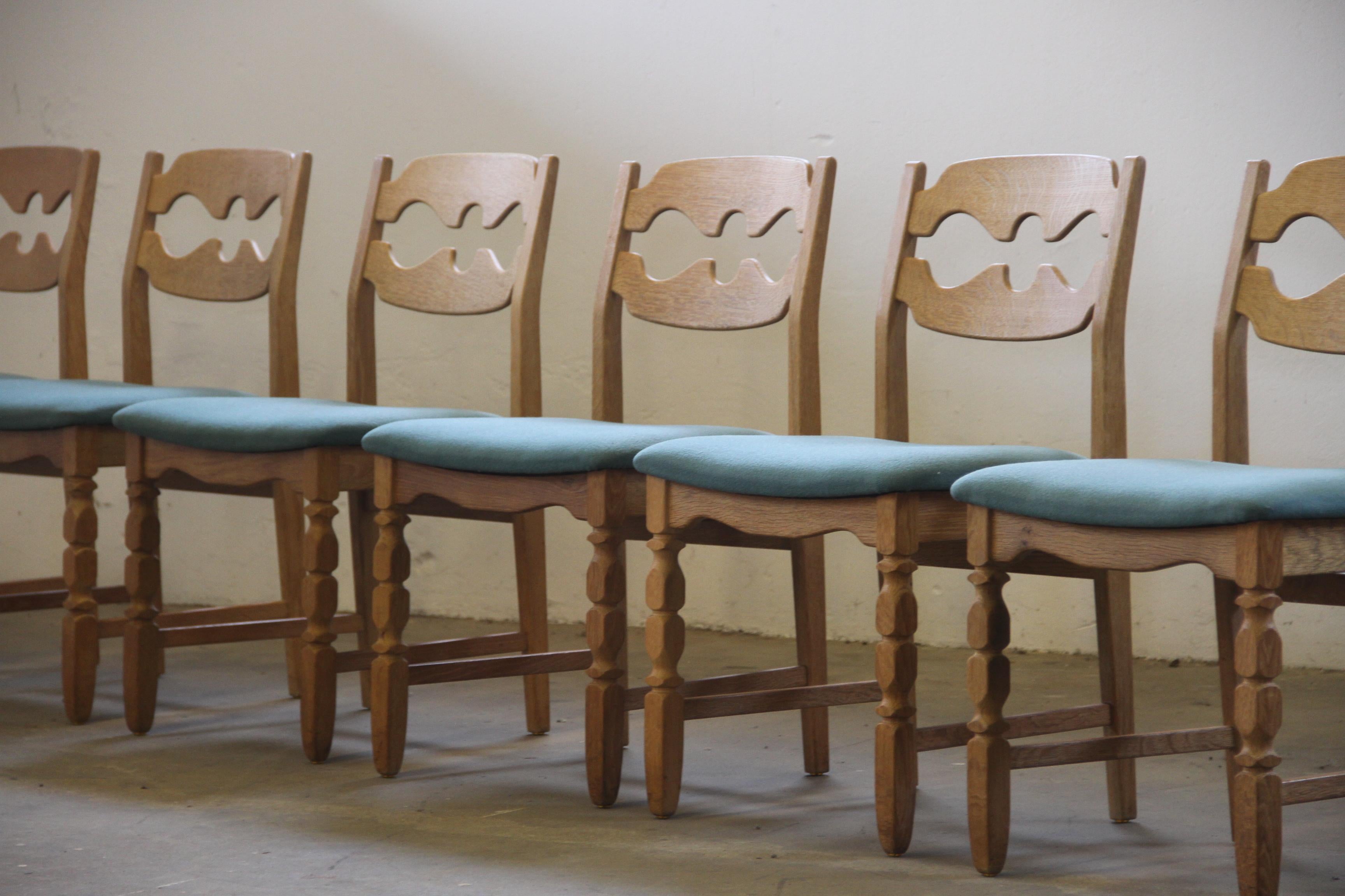 Danese 1960s Danish Brutalist Oak Razorblade Dining Chairs attr, to Henning Kjærnulf in vendita