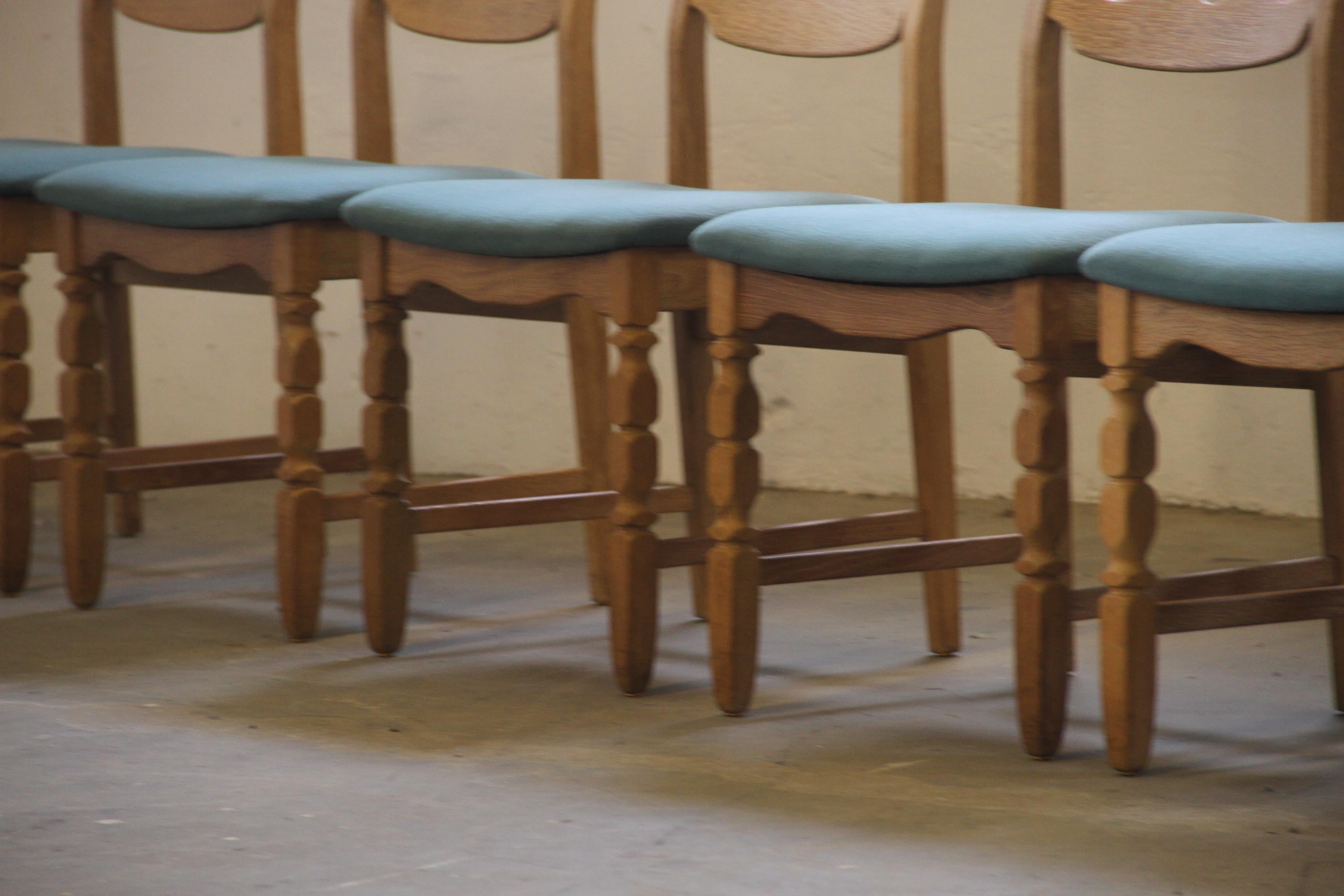 1960s Danish Brutalist Oak Razorblade Dining Chairs attr, to Henning Kjærnulf In condizioni buone in vendita a Store Heddinge, DK