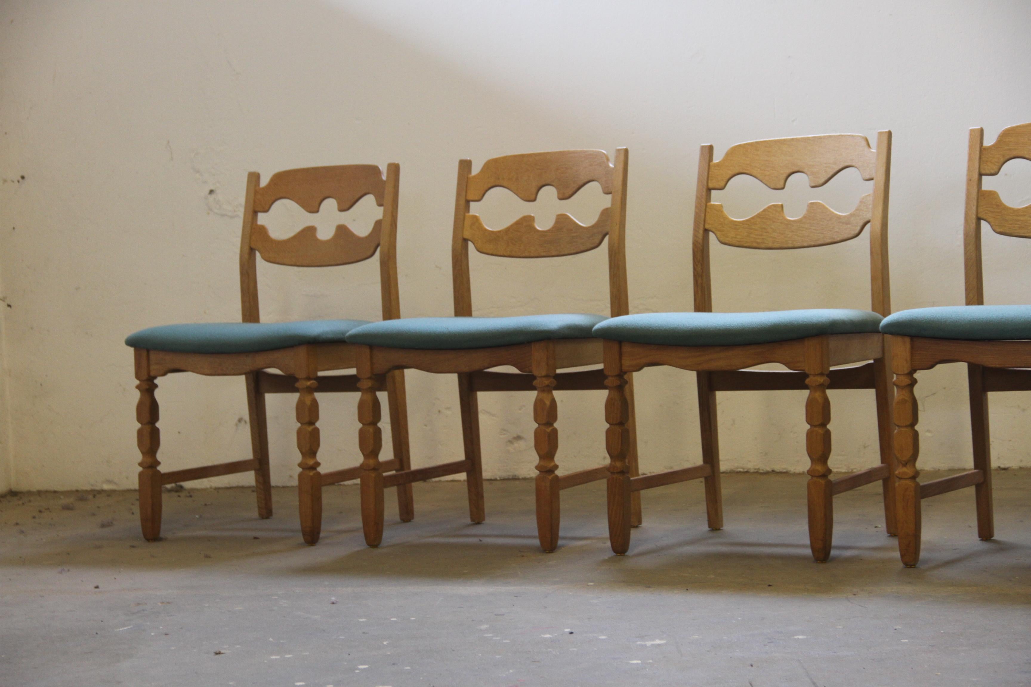 1960s Danish Brutalist Oak Razorblade Dining Chairs attr, to Henning Kjærnulf in vendita 1