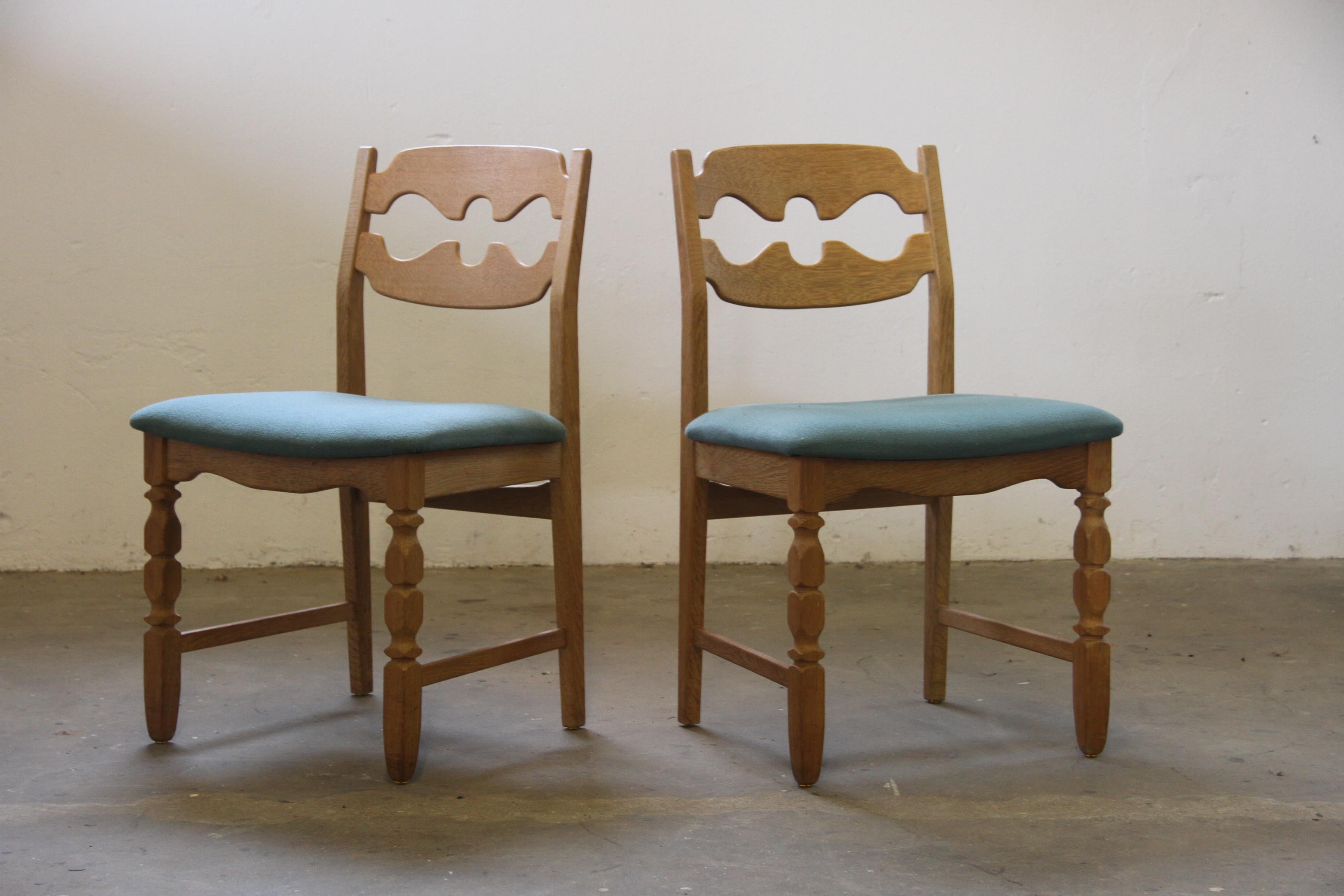 1960s Danish Brutalist Oak Razorblade Dining Chairs attr, to Henning Kjærnulf in vendita 2