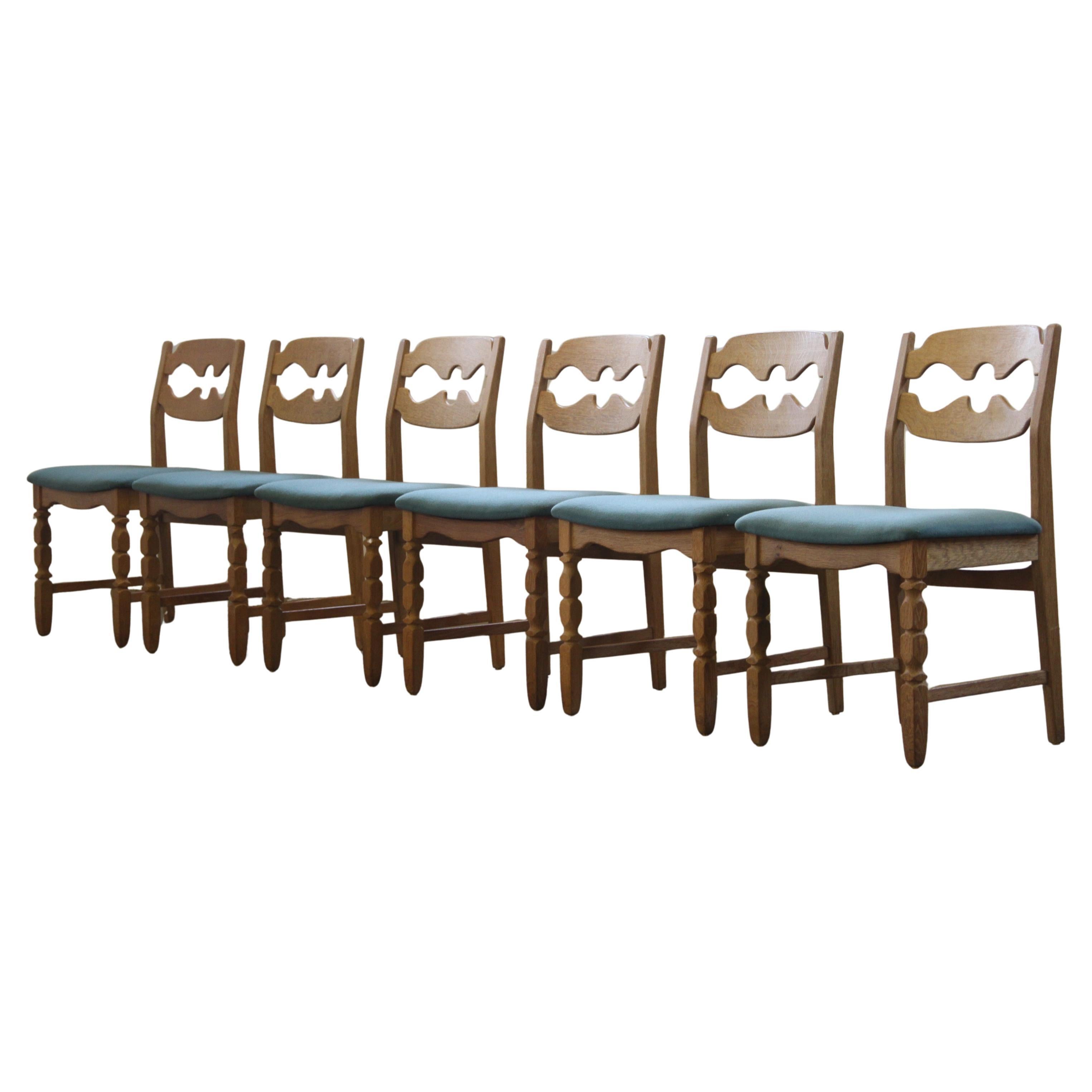 1960s Danish Brutalist Oak Razorblade Dining Chairs attr, to Henning Kjærnulf in vendita