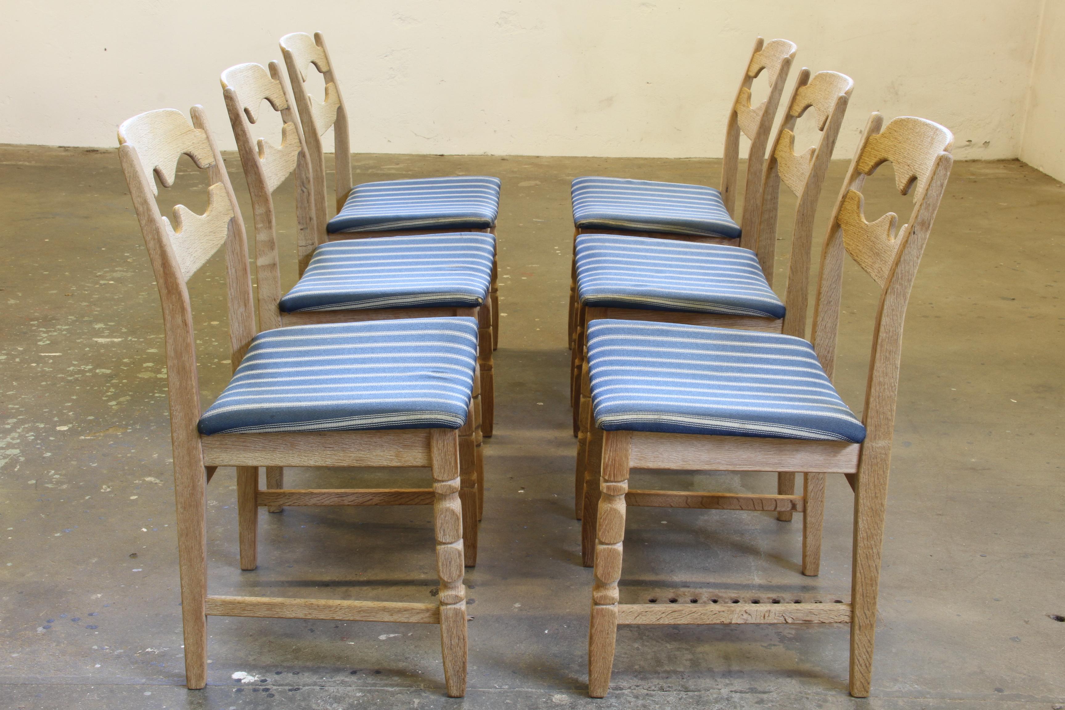 1960s Danish Brutalist Oak Razorblade Dining Chairs by Henning Kjærnulf For Sale 4