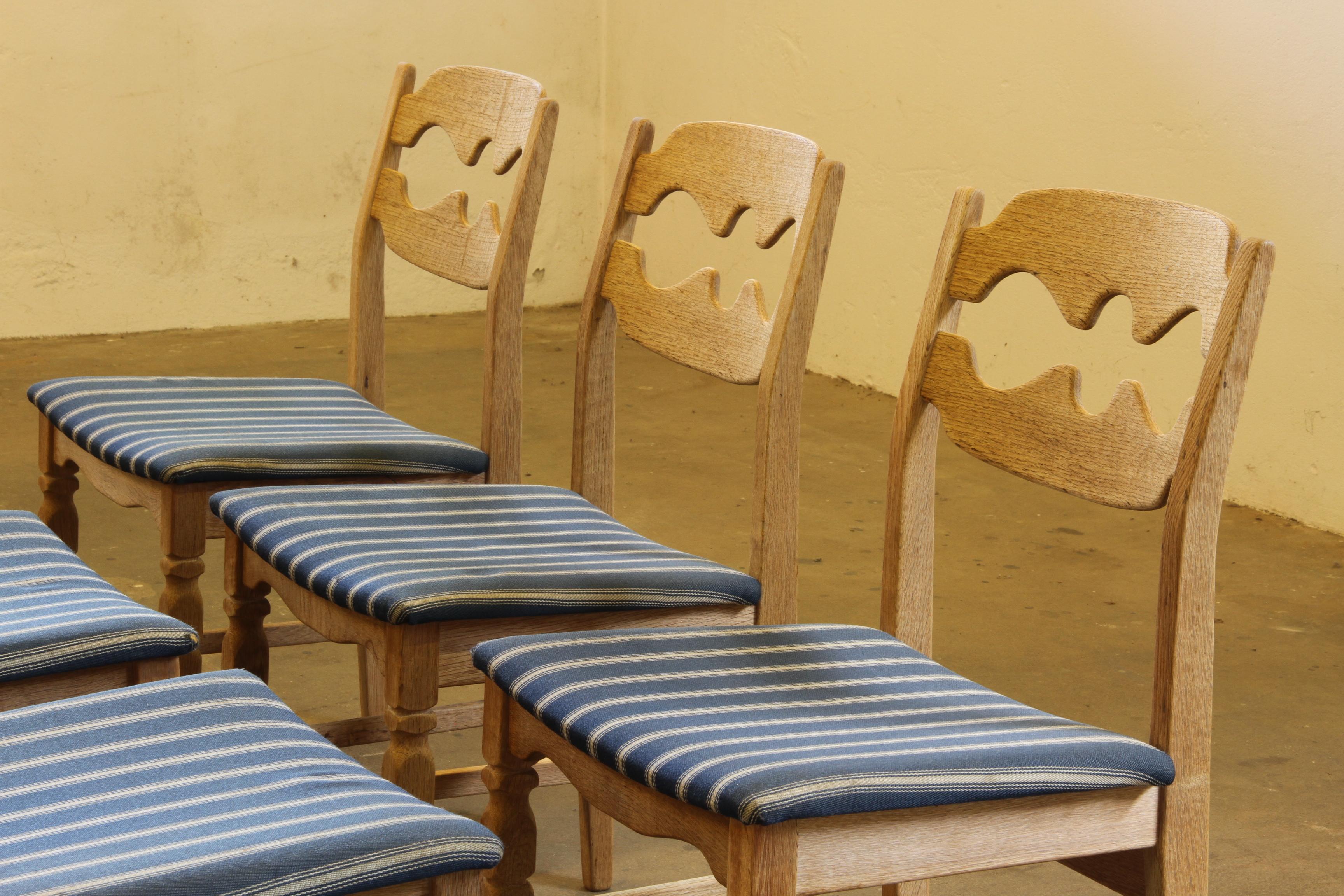 1960s Danish Brutalist Oak Razorblade Dining Chairs by Henning Kjærnulf For Sale 5