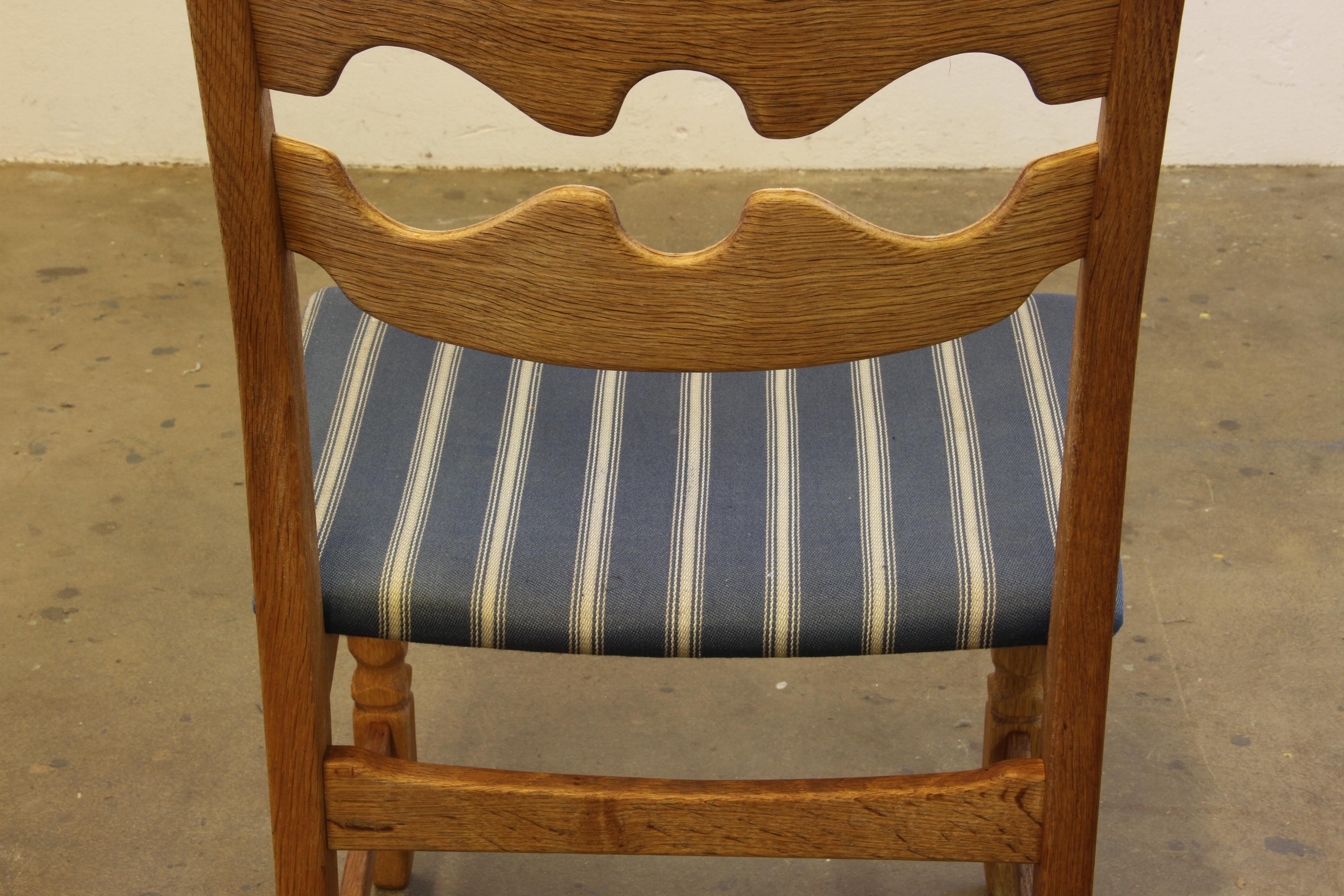 1960s Danish Brutalist Oak Razorblade Dining Chairs by Henning Kjærnulf For Sale 12