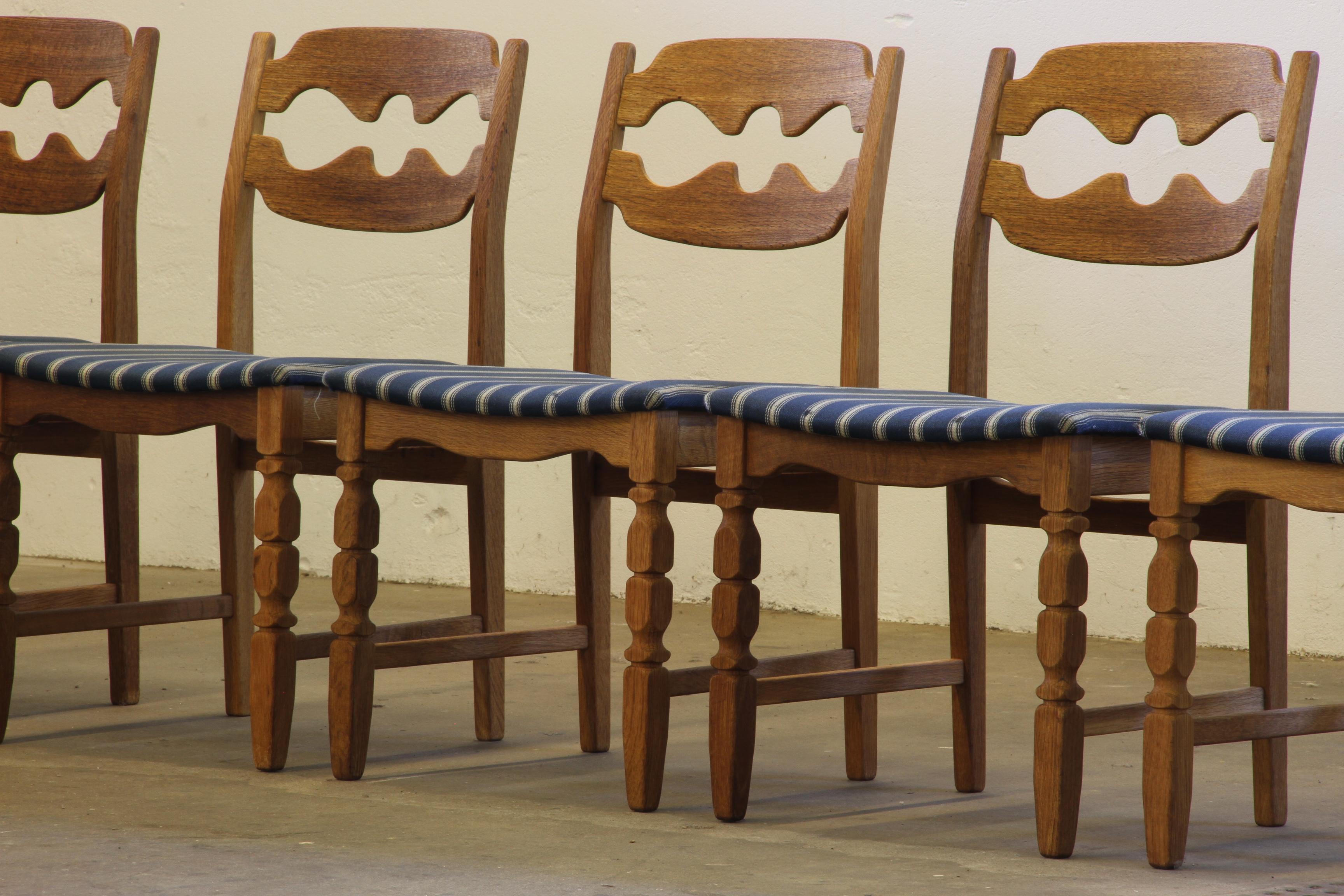 Mid-Century Modern 1960s Danish Brutalist Oak Razorblade Dining Chairs by Henning Kjærnulf For Sale