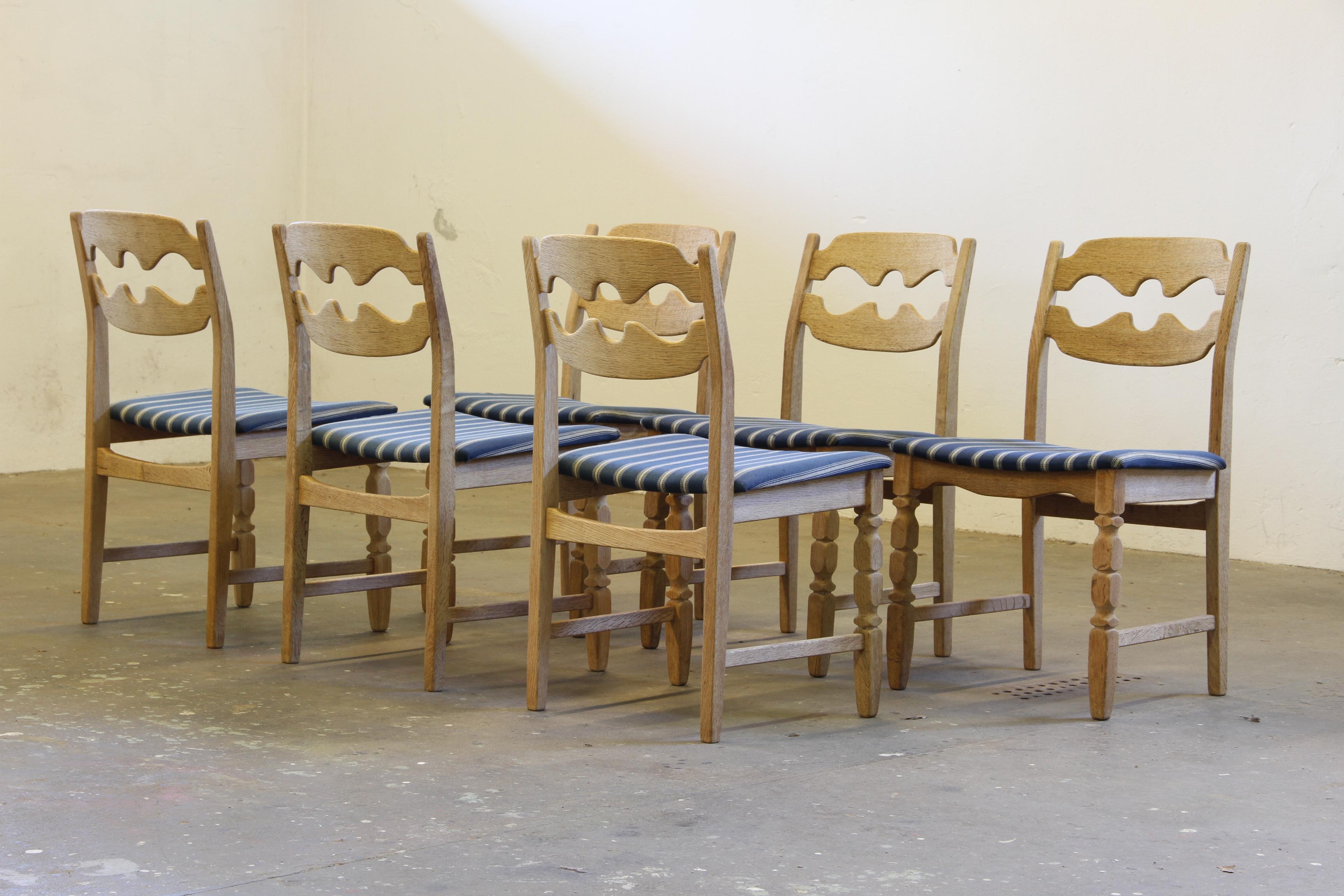 Mid-20th Century 1960s Danish Brutalist Oak Razorblade Dining Chairs by Henning Kjærnulf For Sale