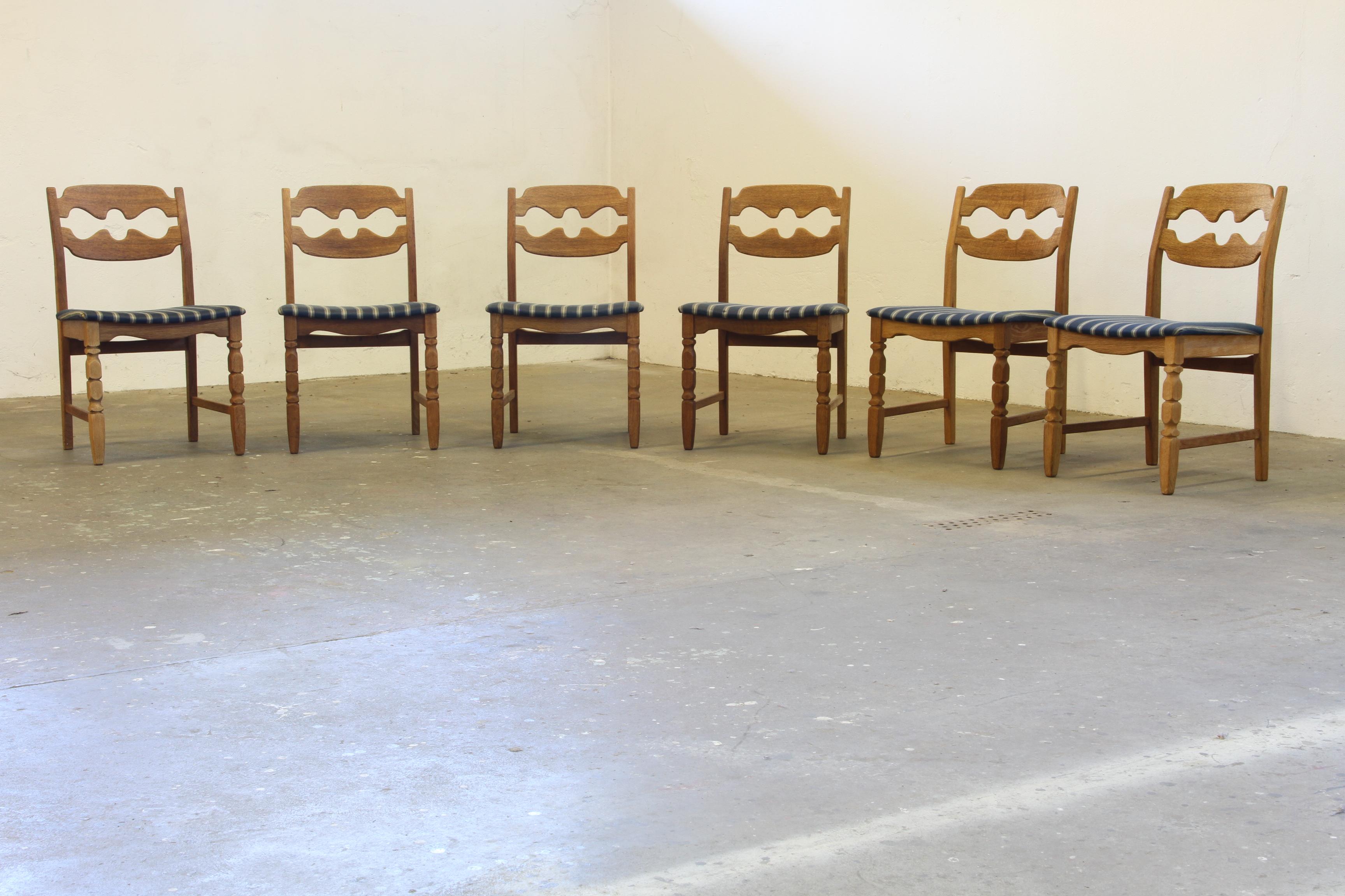 Mid-20th Century 1960s Danish Brutalist Oak Razorblade Dining Chairs by Henning Kjærnulf For Sale