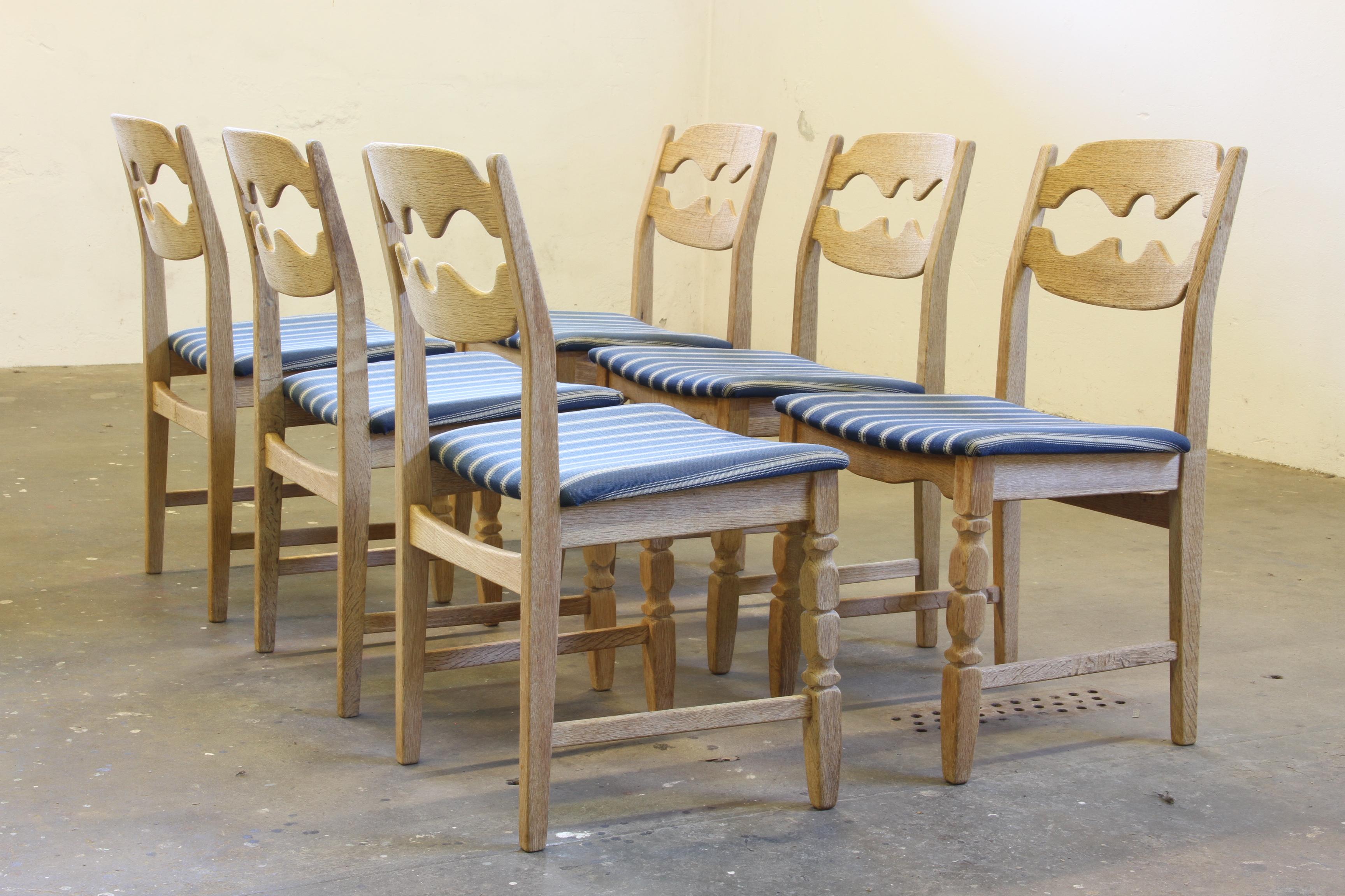 1960s Danish Brutalist Oak Razorblade Dining Chairs by Henning Kjærnulf For Sale 1