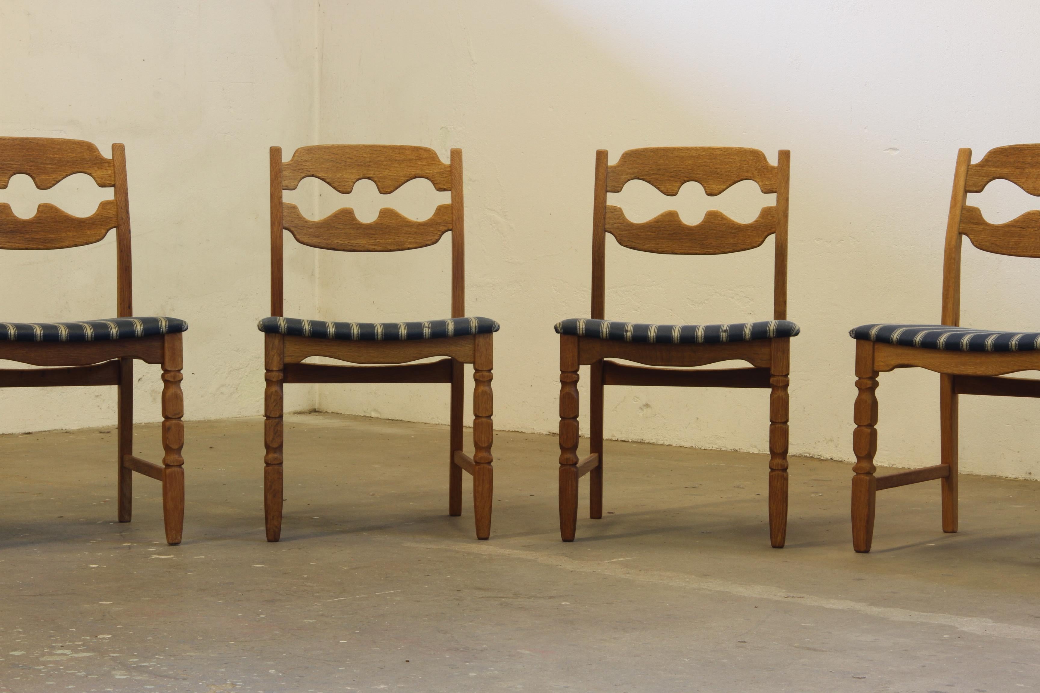 1960s Danish Brutalist Oak Razorblade Dining Chairs by Henning Kjærnulf For Sale 1