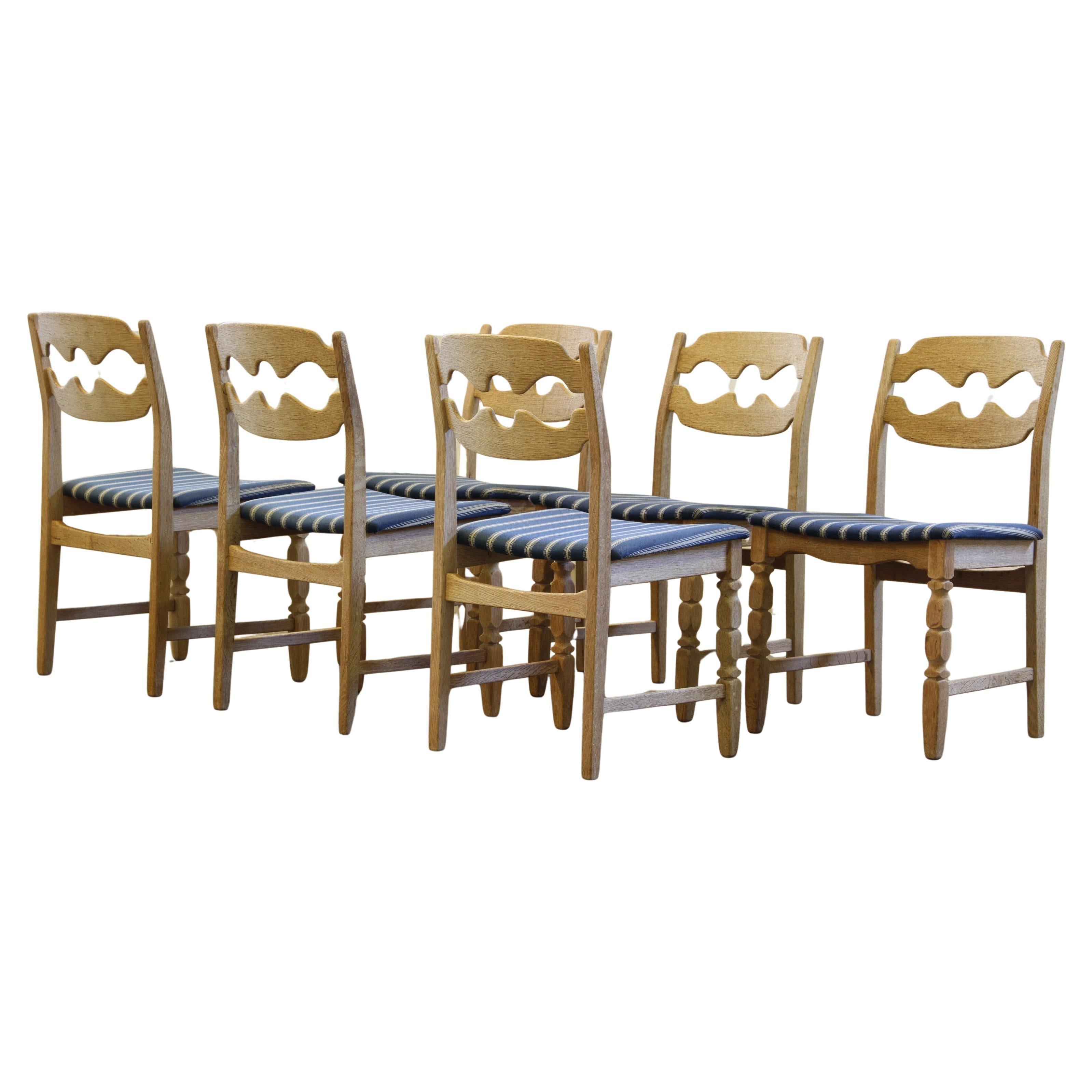 1960s Danish Brutalist Oak Razorblade Dining Chairs by Henning Kjærnulf For Sale