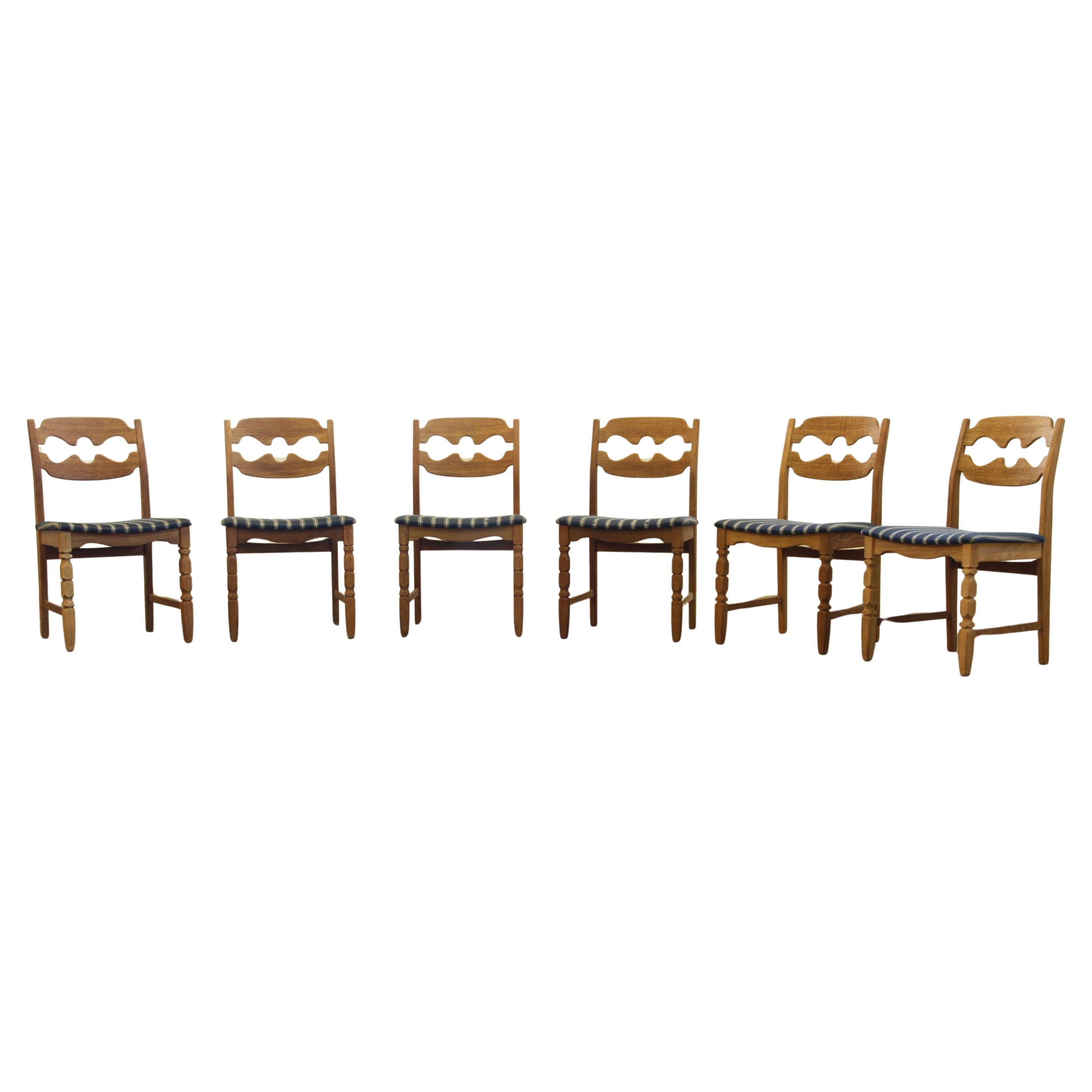 1960s Danish Brutalist Oak Razorblade Dining Chairs by Henning Kjærnulf For Sale