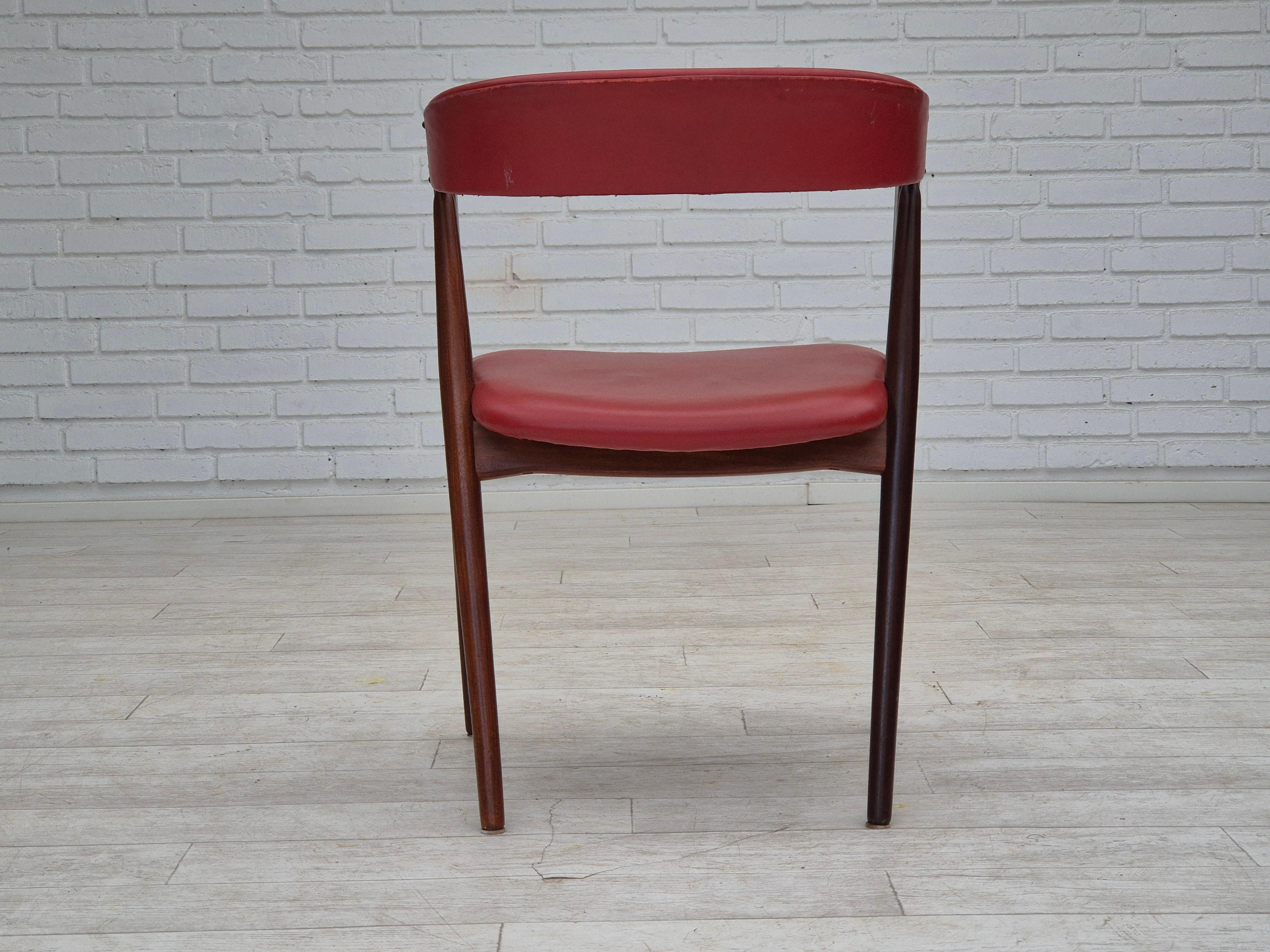 Anni '60, sedia danese di Wood Wood, condizioni originali, legno massiccio di teak, pelle. in vendita 3