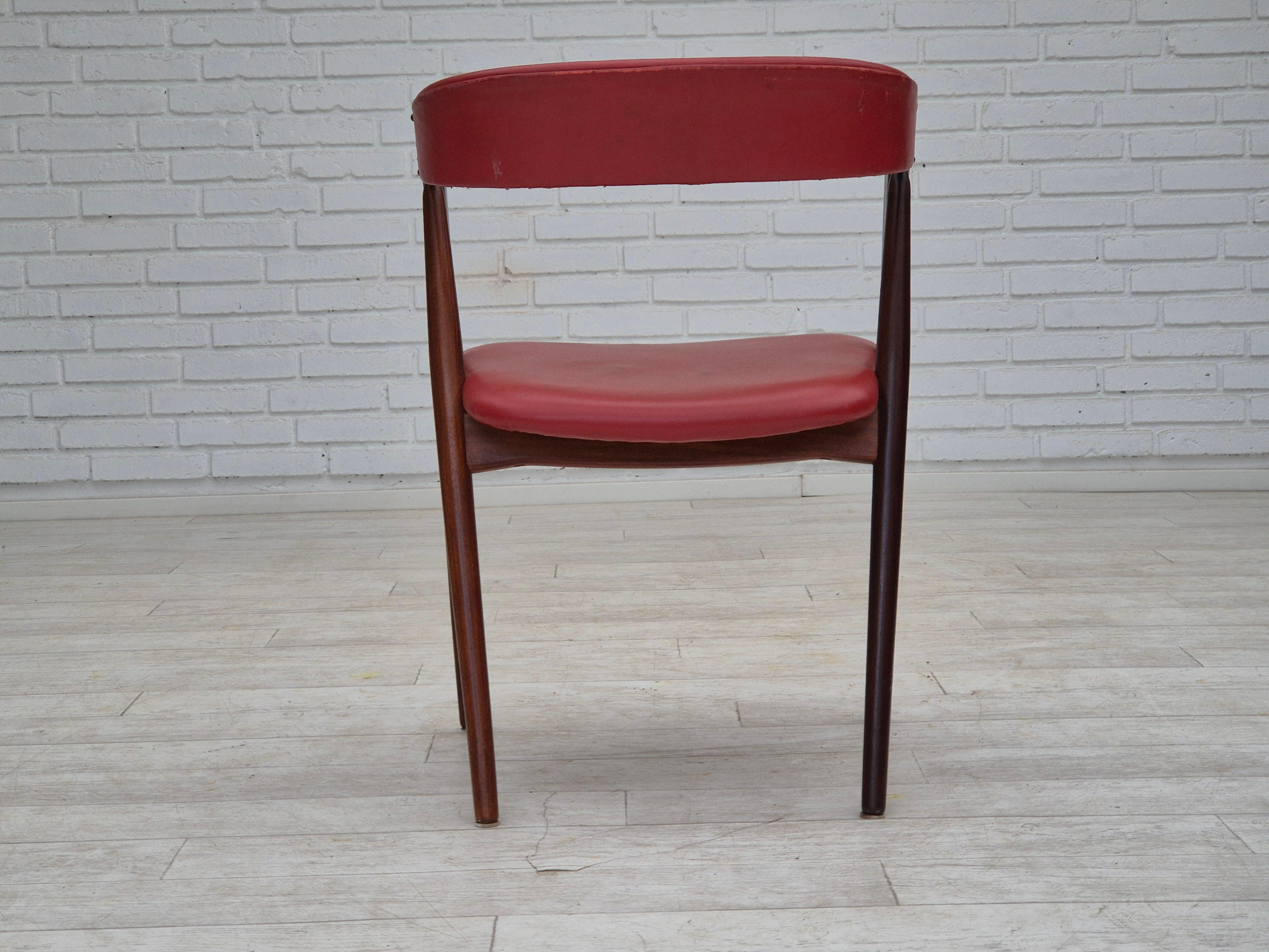Anni '60, sedia danese di Wood Wood, condizioni originali, legno massiccio di teak, pelle. in vendita 4