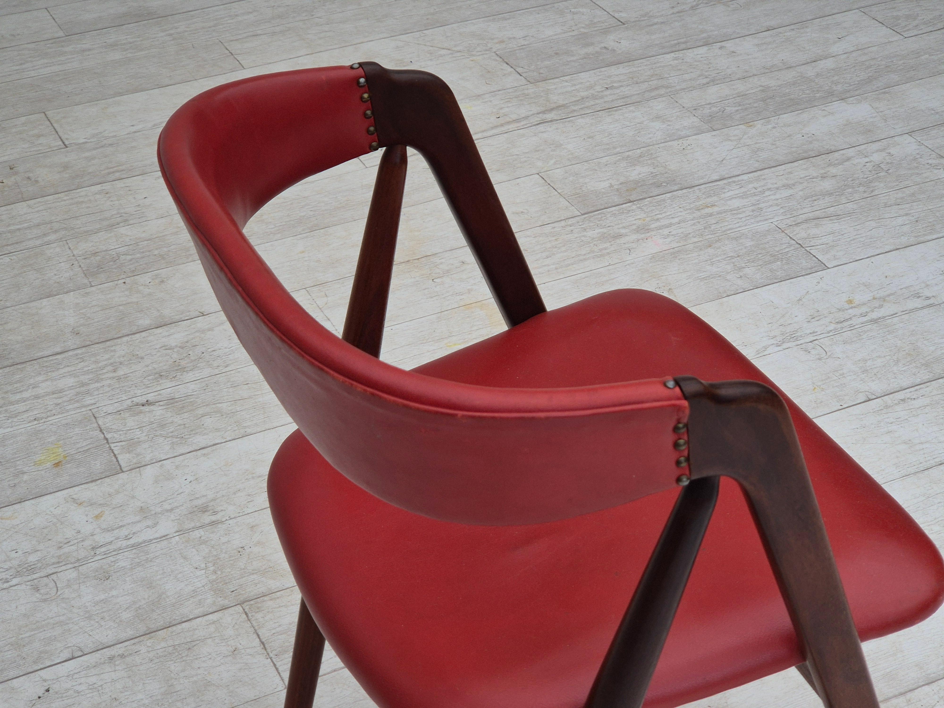 Anni '60, sedia danese di Wood Wood, condizioni originali, legno massiccio di teak, pelle. in vendita 5