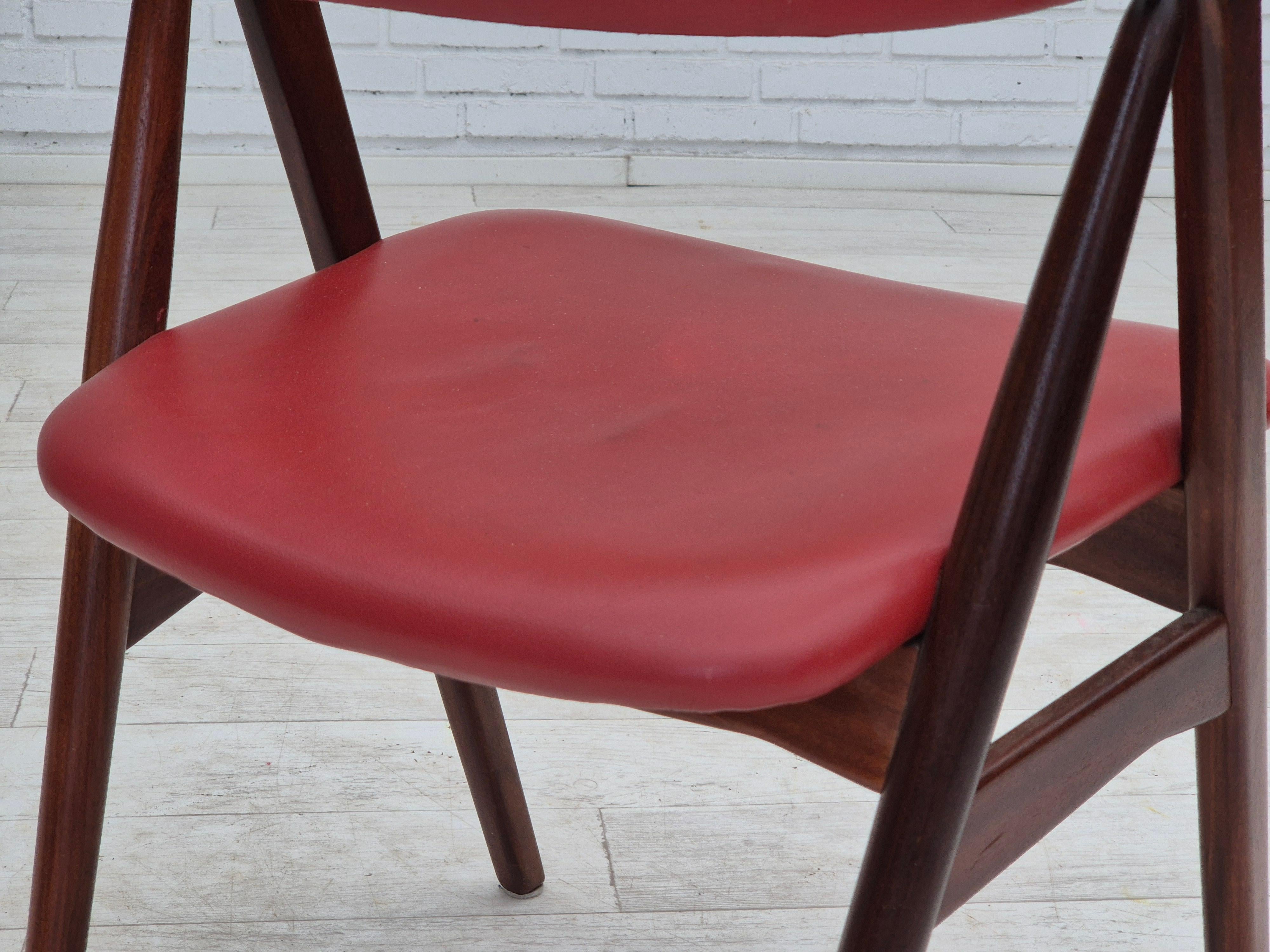 Anni '60, sedia danese di Wood Wood, condizioni originali, legno massiccio di teak, pelle. in vendita 6