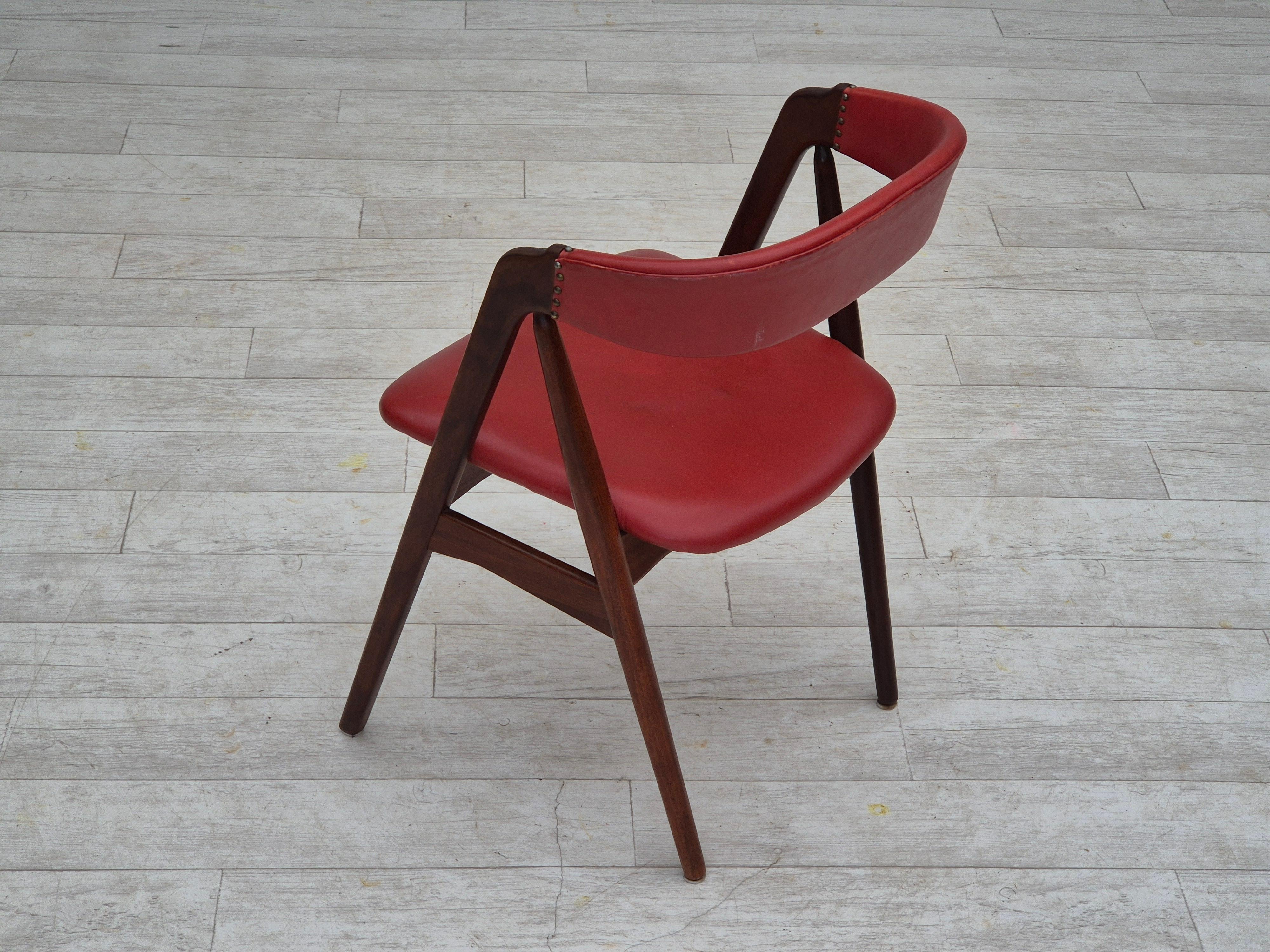 Anni '60, sedia danese di Wood Wood, condizioni originali, legno massiccio di teak, pelle. in vendita 7