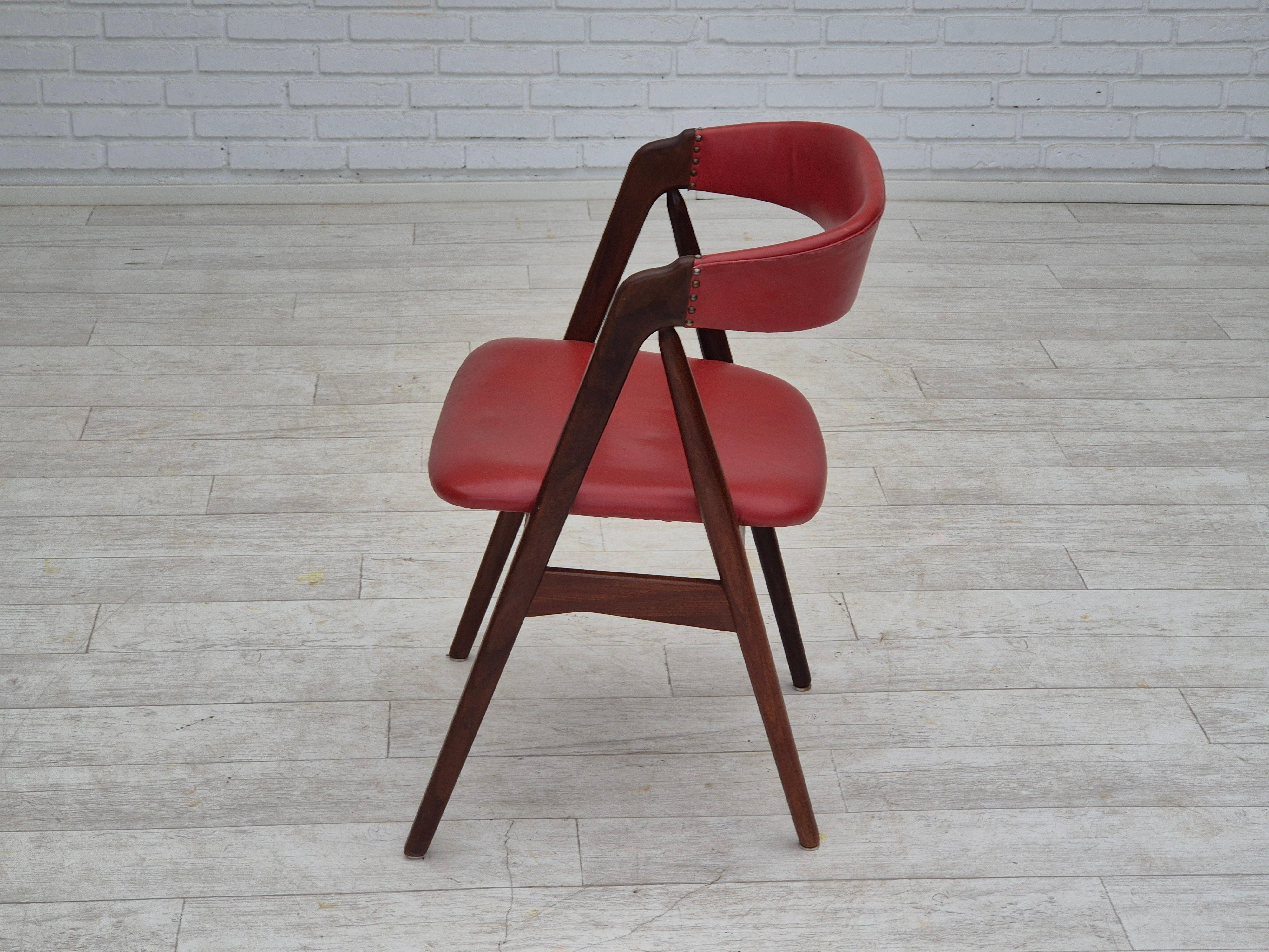 Anni '60, sedia danese di Wood Wood, condizioni originali, legno massiccio di teak, pelle. in vendita 9