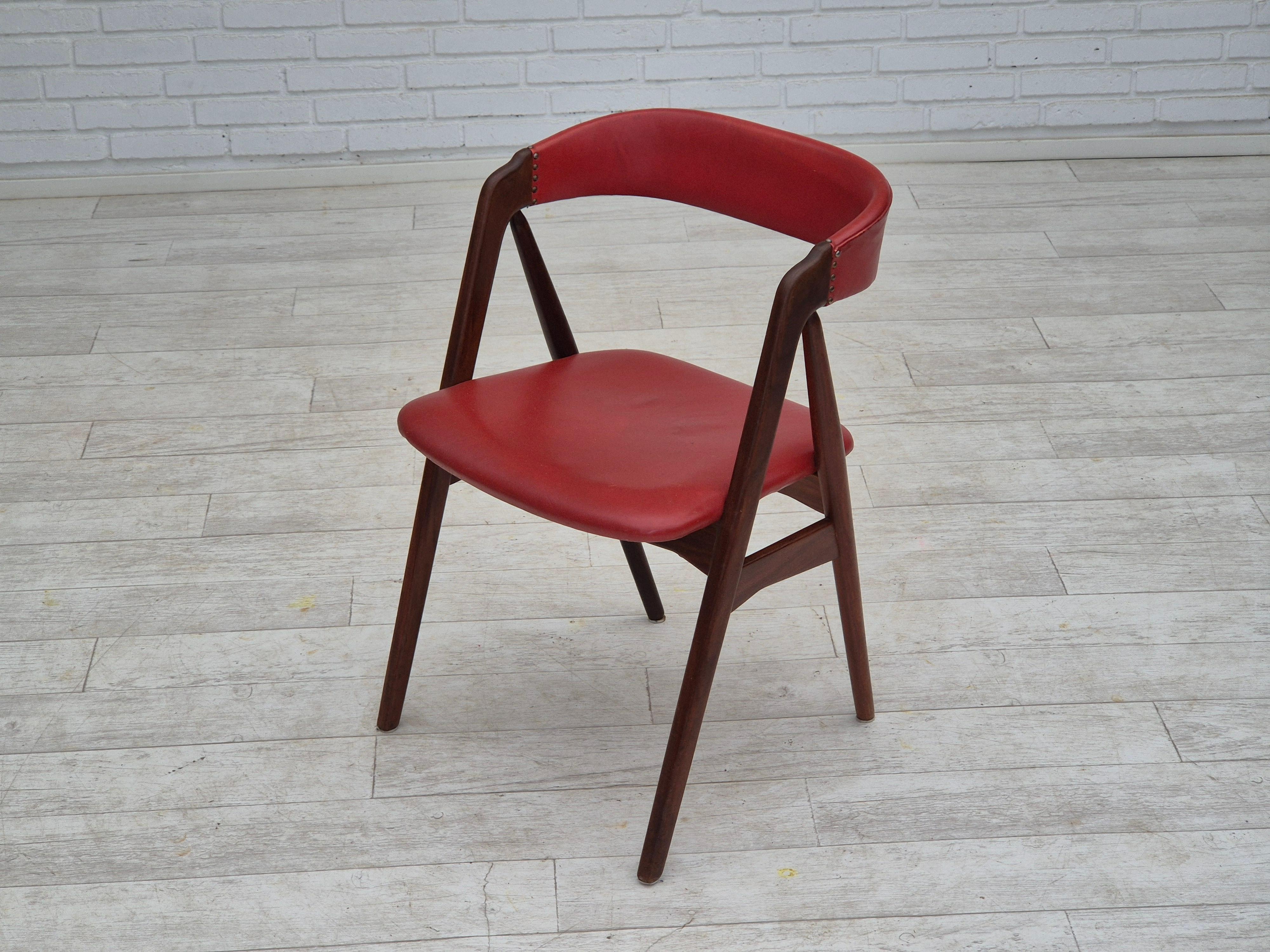 Anni '60, sedia danese di Wood Wood, condizioni originali, legno massiccio di teak, pelle. in vendita 10