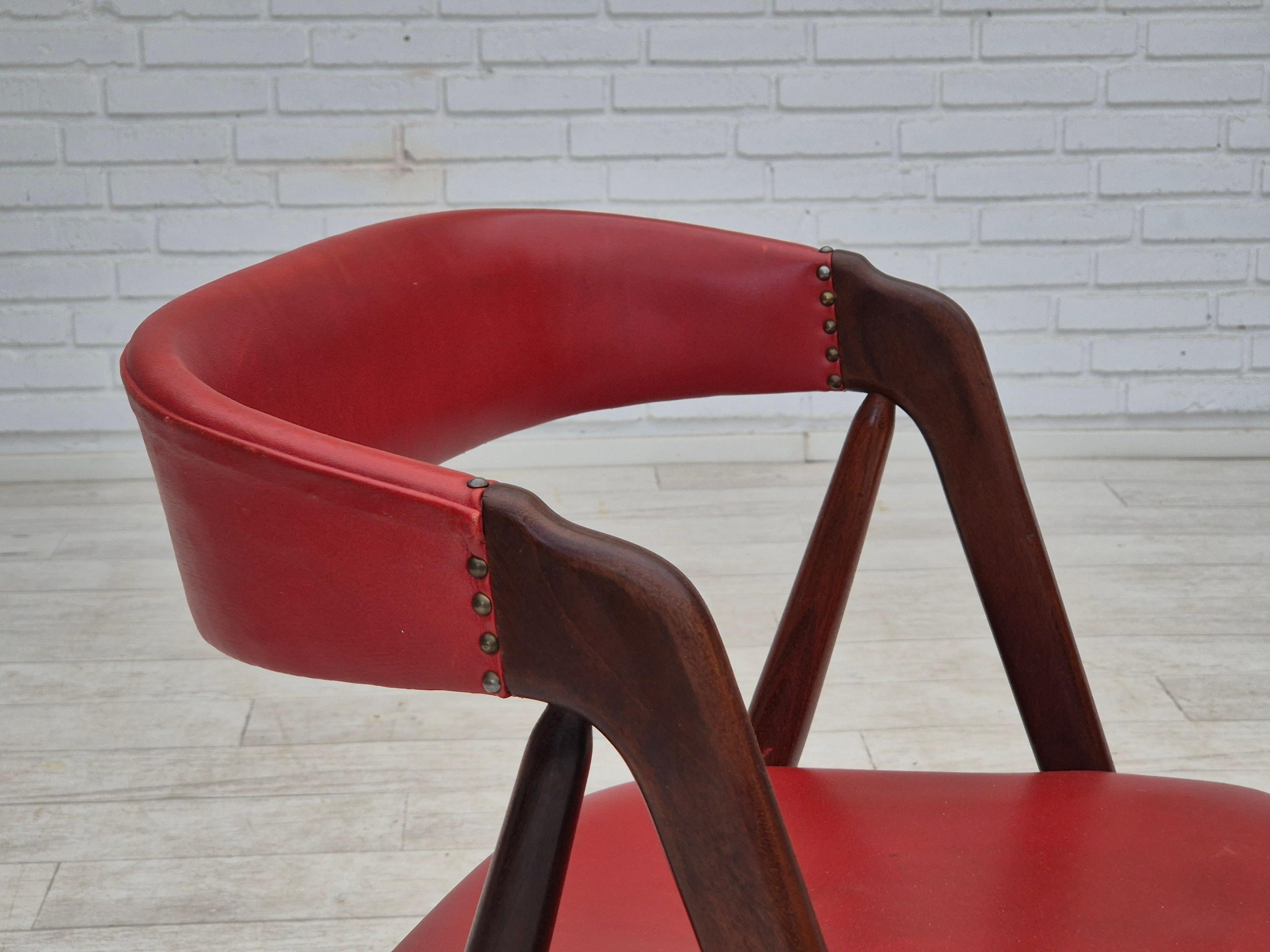 Danese Anni '60, sedia danese di Wood Wood, condizioni originali, legno massiccio di teak, pelle. in vendita