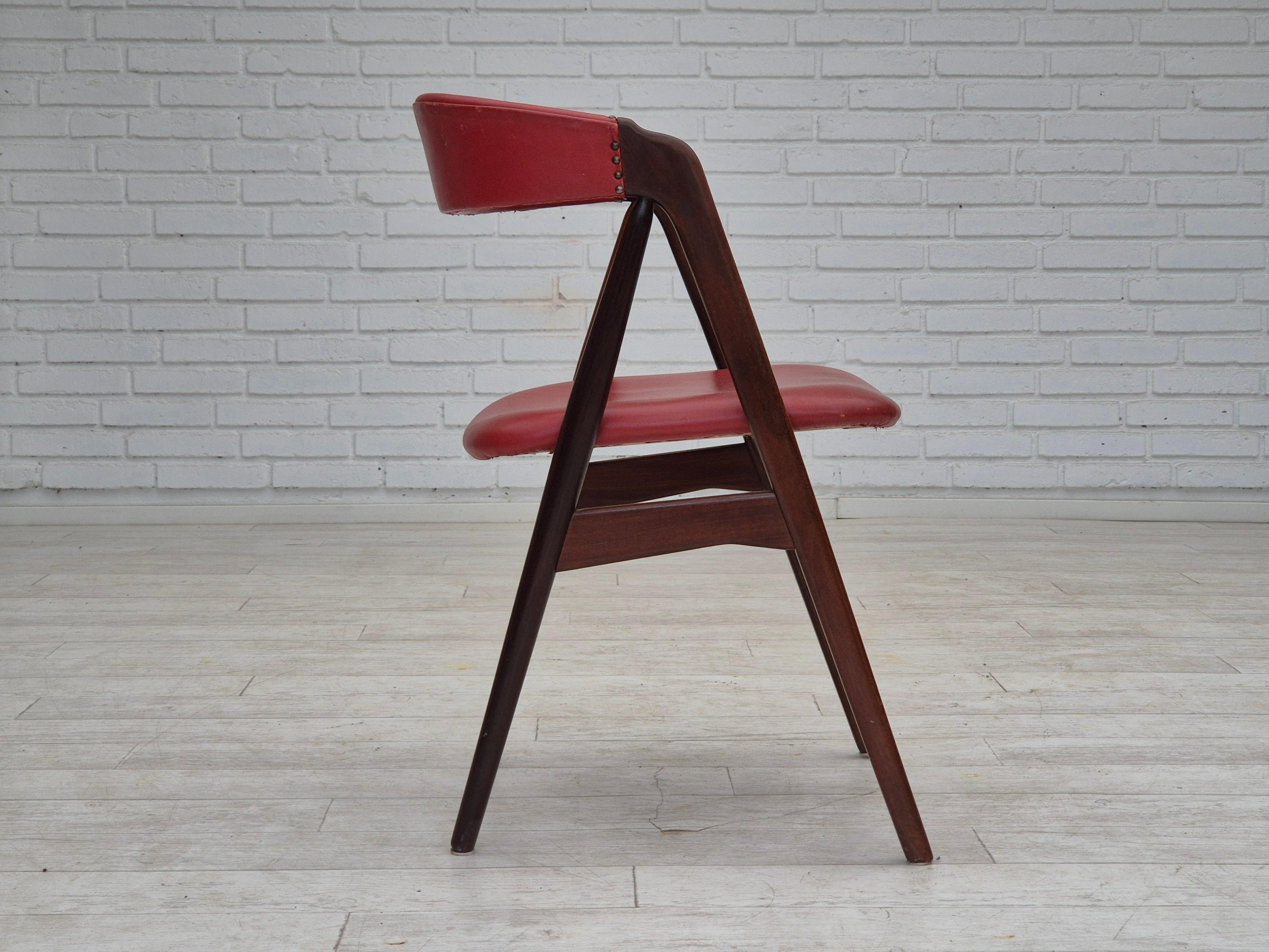 Anni '60, sedia danese di Wood Wood, condizioni originali, legno massiccio di teak, pelle. in vendita 1