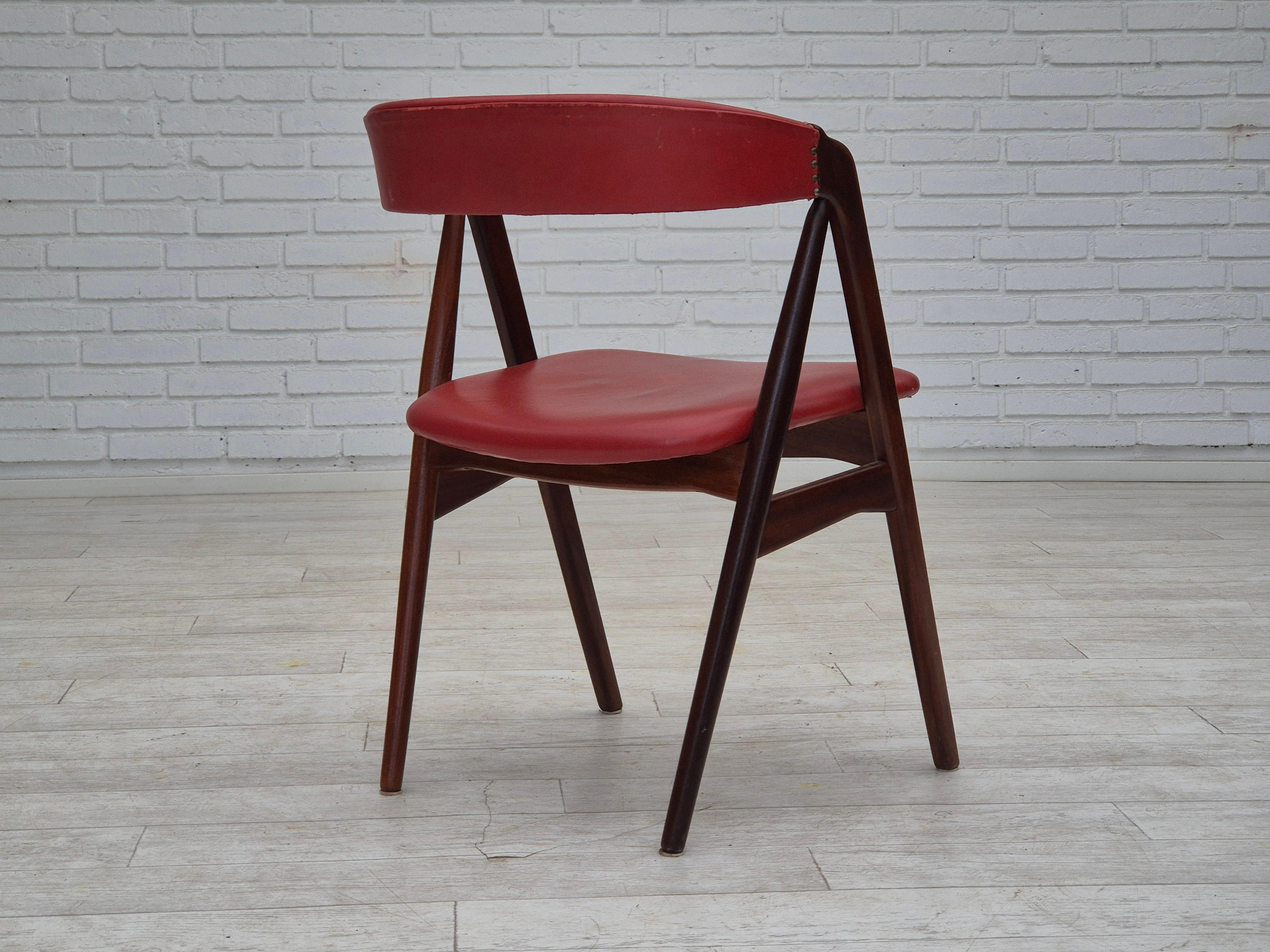 Anni '60, sedia danese di Wood Wood, condizioni originali, legno massiccio di teak, pelle. in vendita 2
