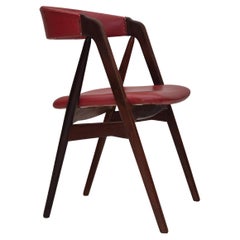 Años 60, silla danesa de Farstrup, estado original, madera maciza de teca, cuero.