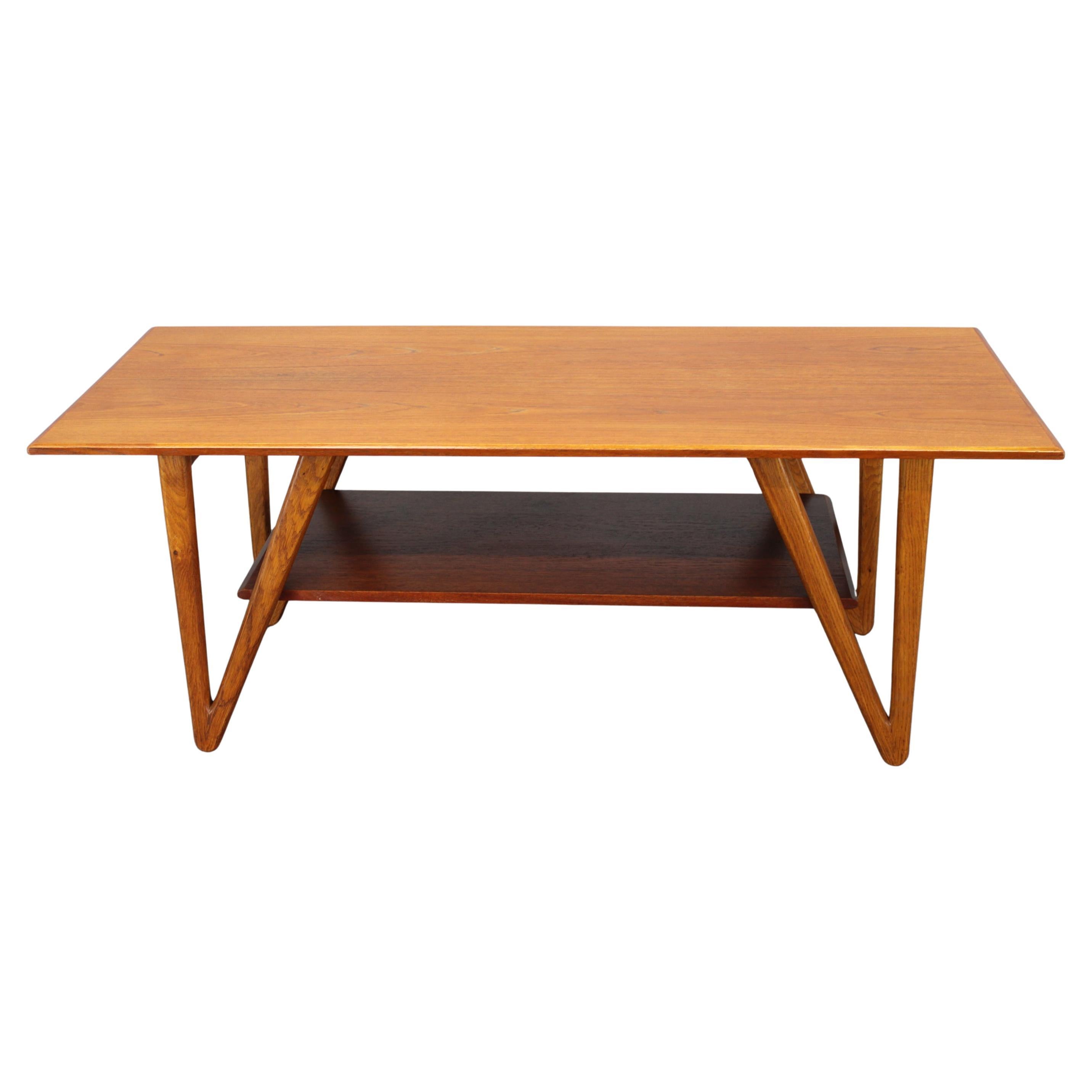 1960s Danish Coffee Table in Teak and Oak, Restored Scandinavian Modern Design