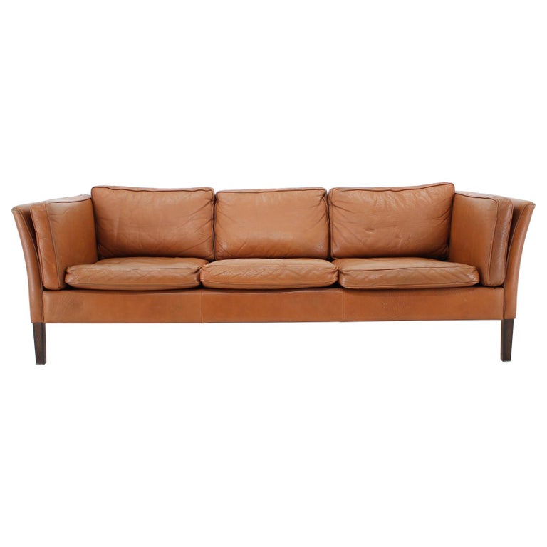 1960s Danish Cognac Brown Leather 3-Seat Sofa at 1stDibs