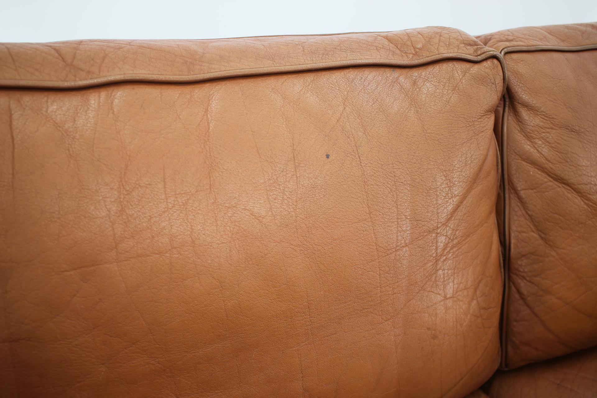 1960s Danish Cognac Brown Leather 3-Seat Sofa 2