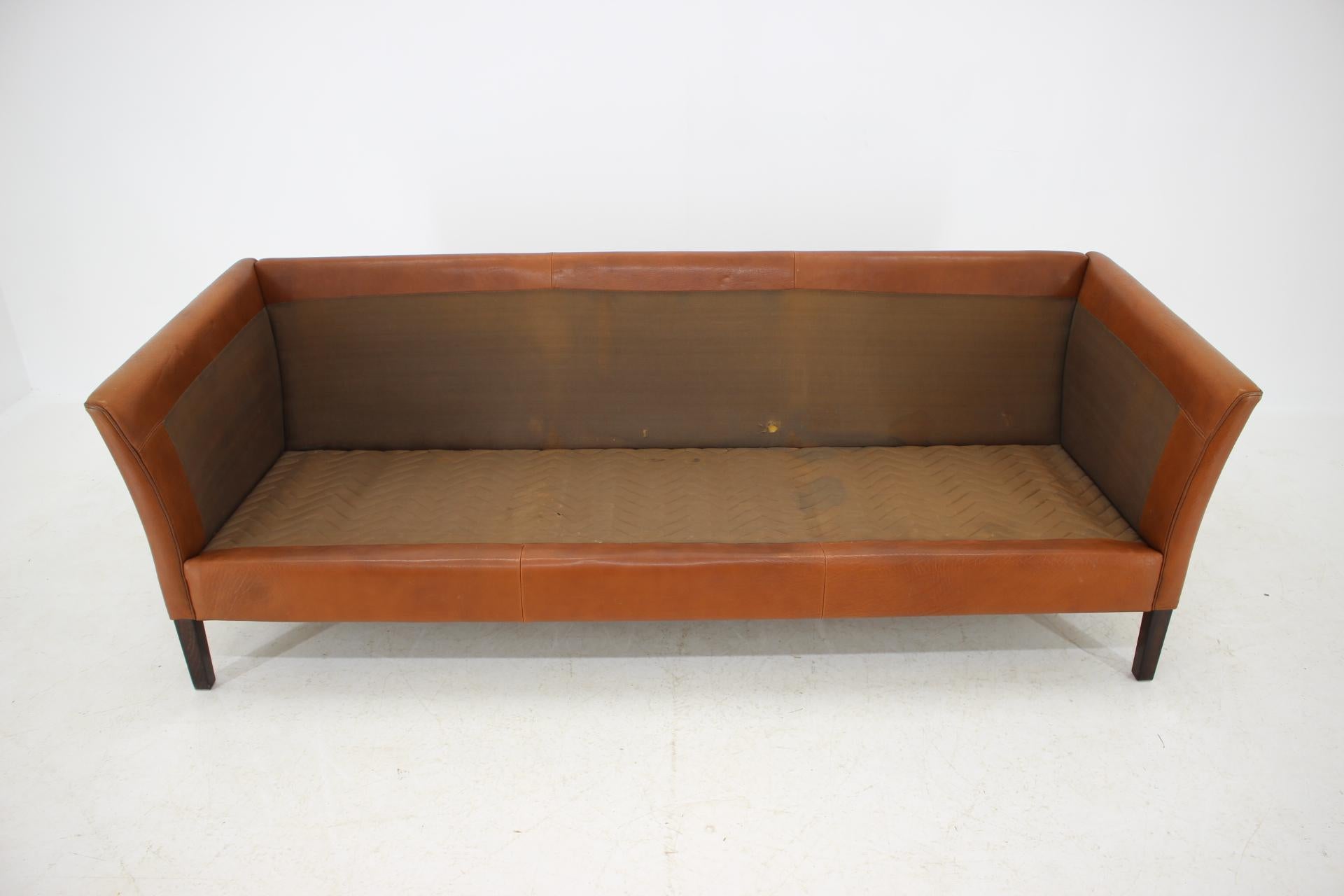 1960s Danish Cognac Brown Leather 3-Seat Sofa 3