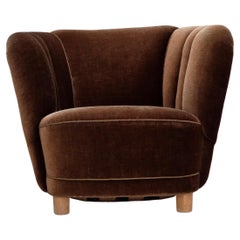 1960s, Danish curved chair, brown furniture velour.