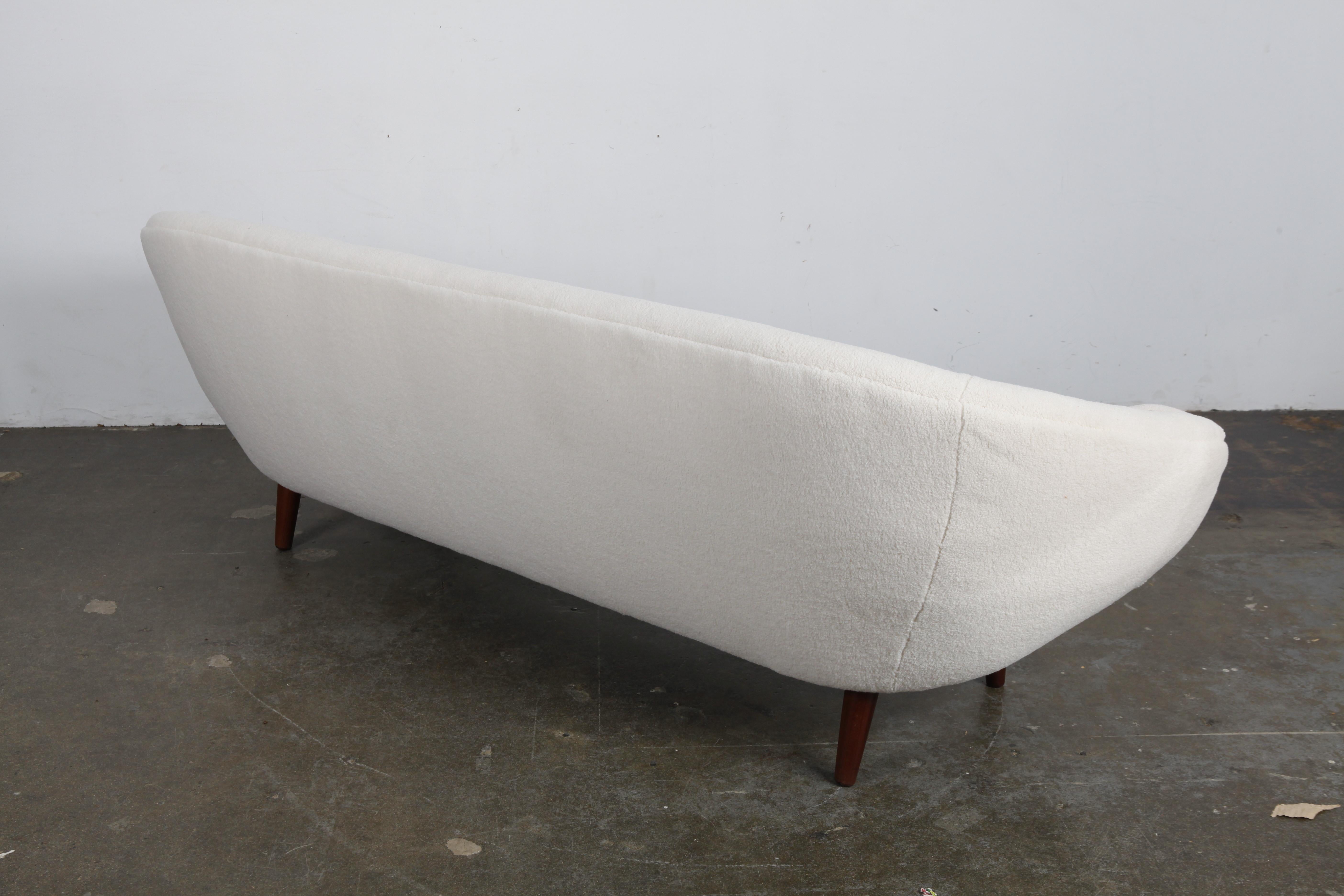 Mid-Century Modern 1960s Danish Curved Sofa with Faux Shearling Upholstery