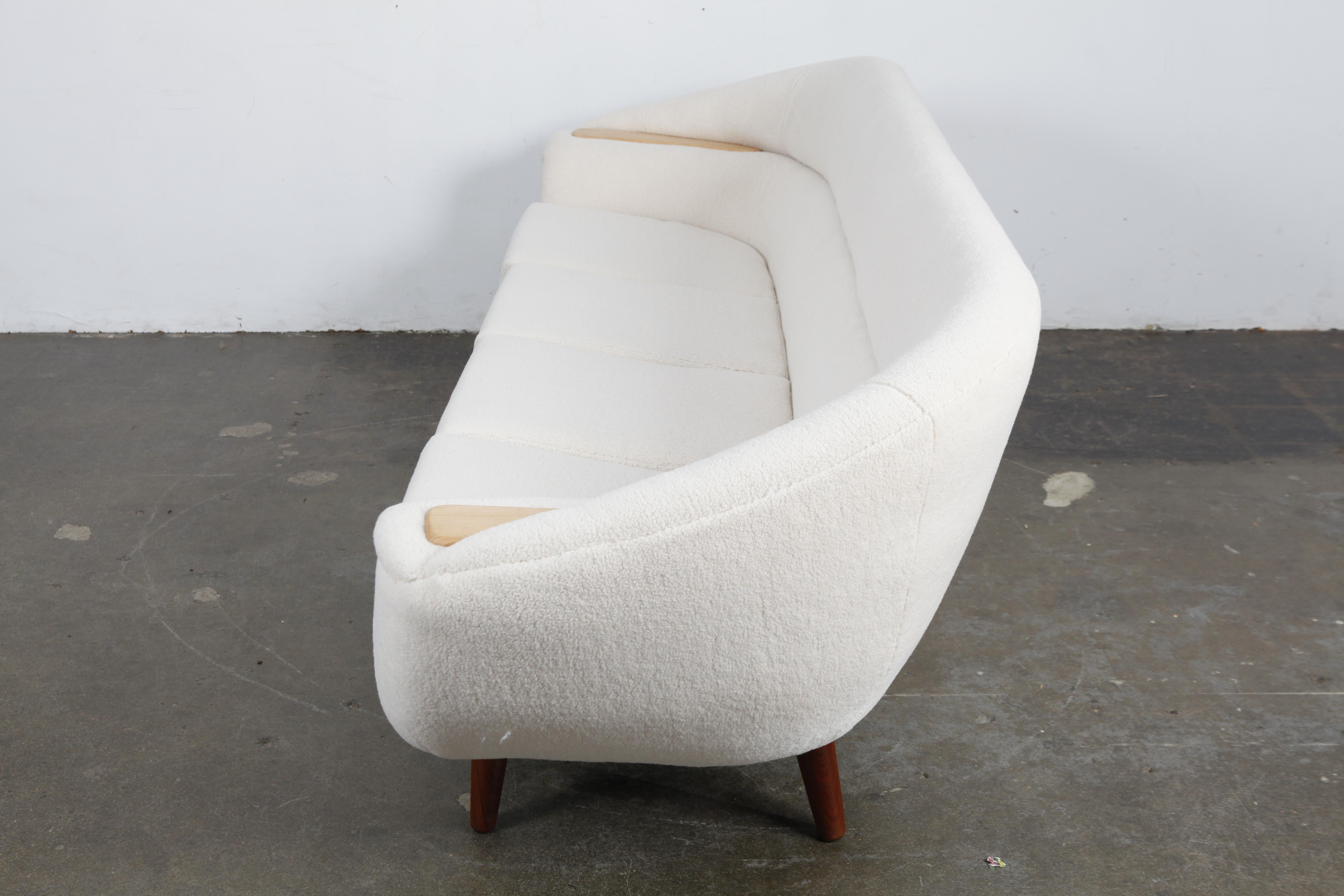 1960s Danish Curved Sofa with Faux Shearling Upholstery 1