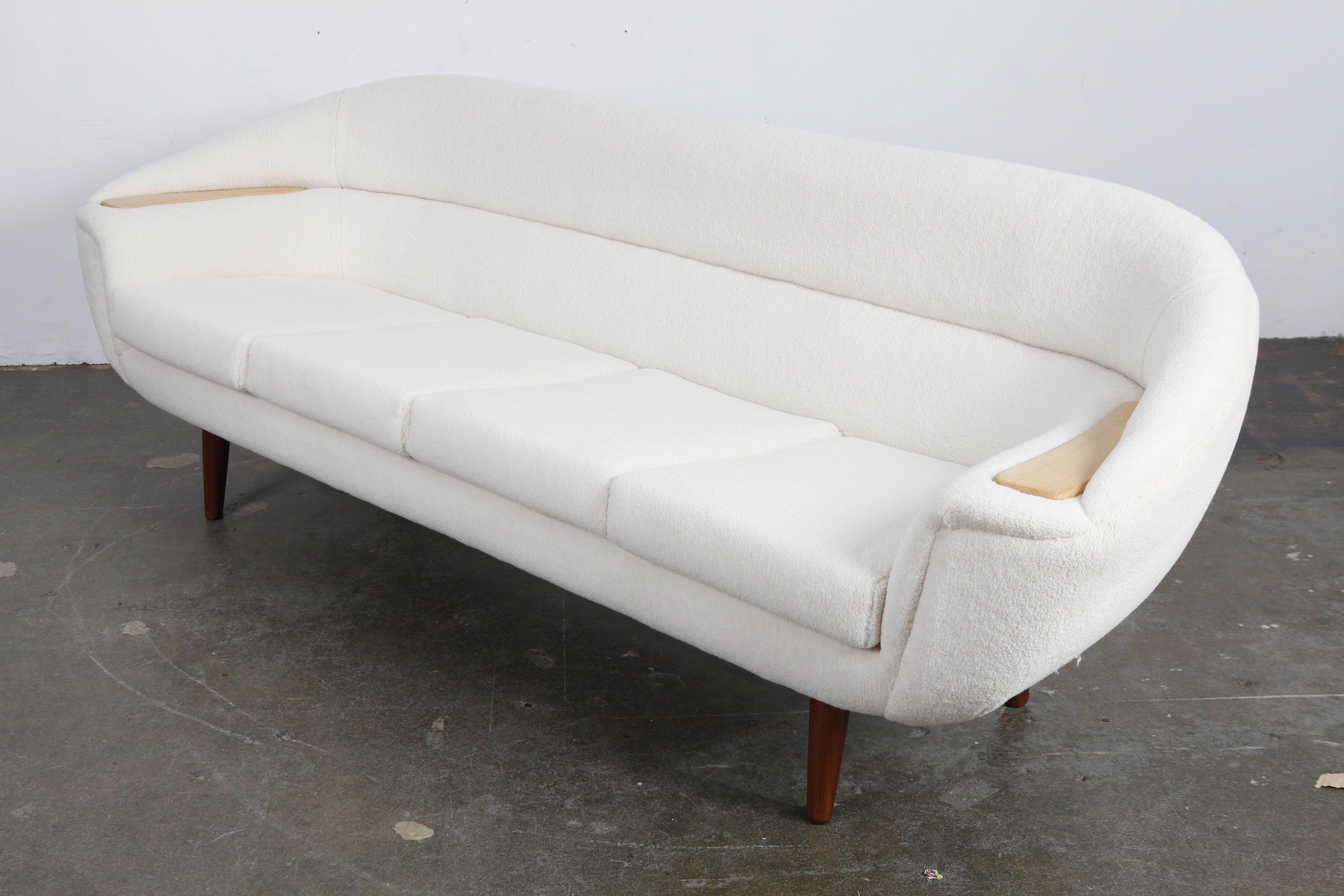 1960s Danish Curved Sofa with Faux Shearling Upholstery 2