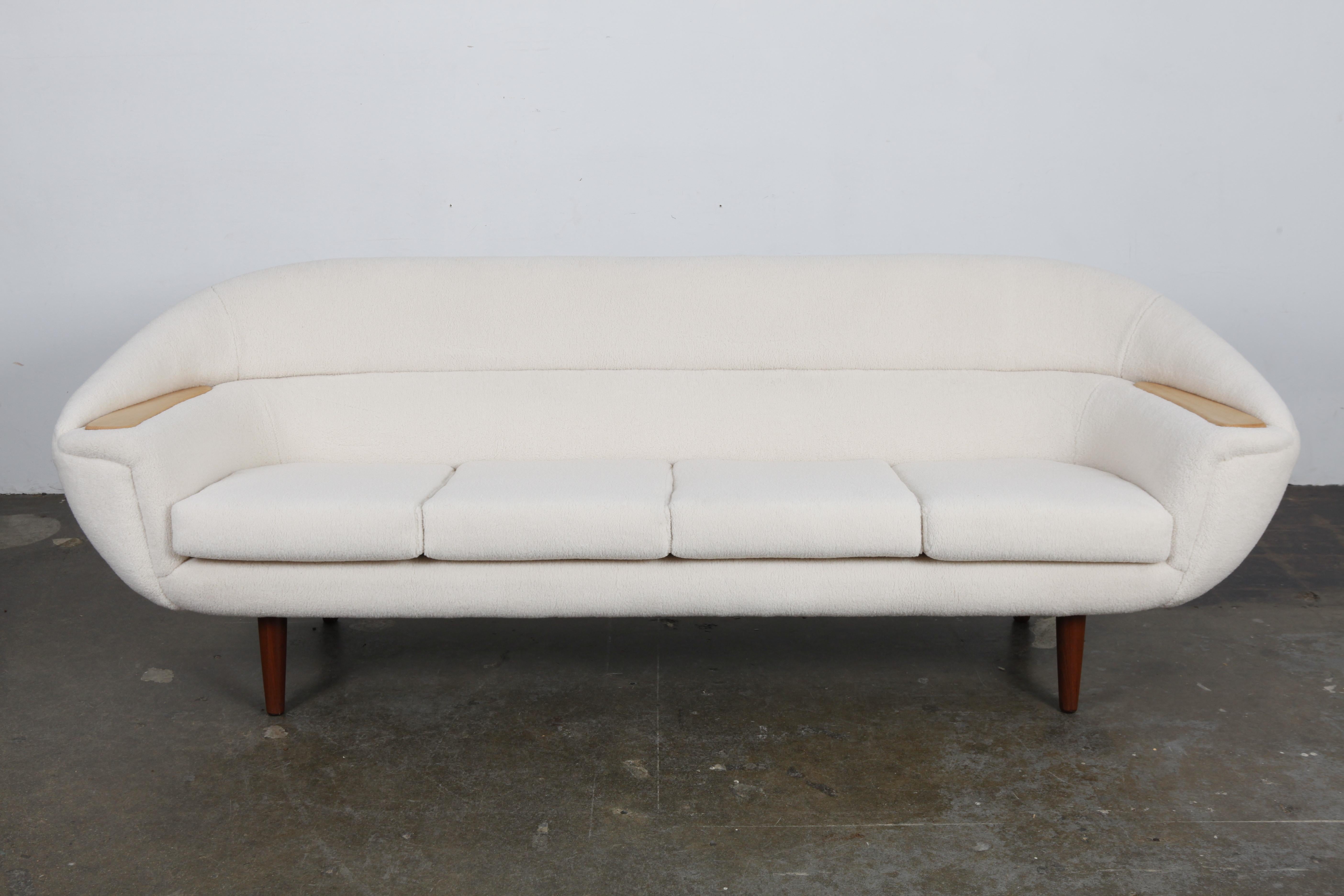 1960s Danish Curved Sofa with Faux Shearling Upholstery 3