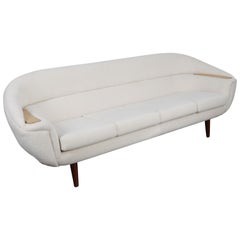 1960s Danish Curved Sofa with Faux Shearling Upholstery
