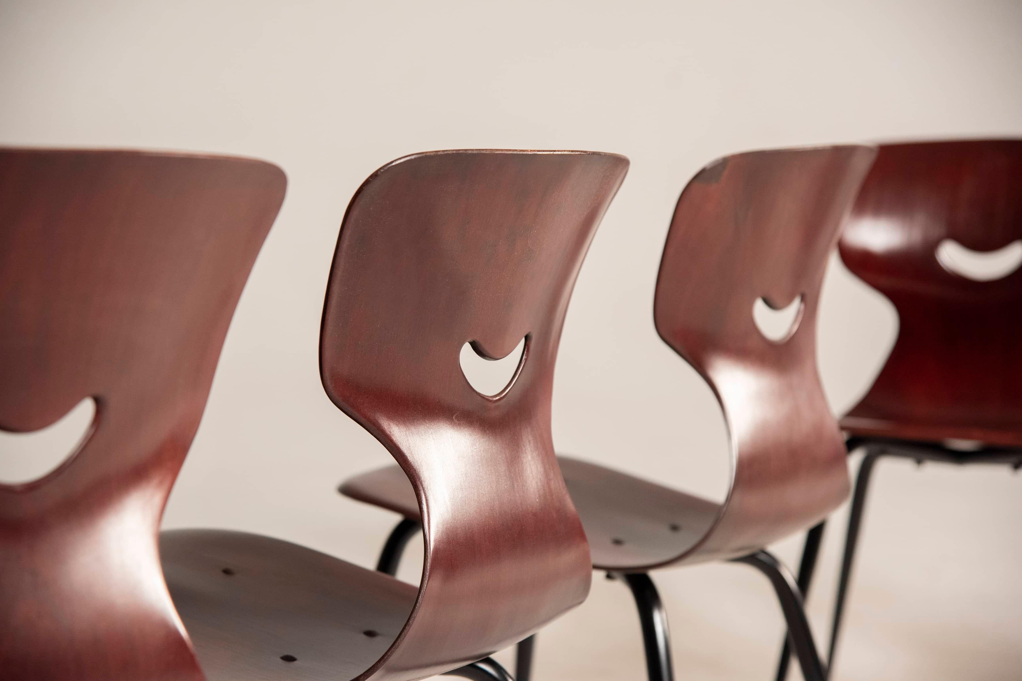 Plywood 1960s Pagholz Danish Dark PlyWood Shaped Chairs Set of 8  For Sale