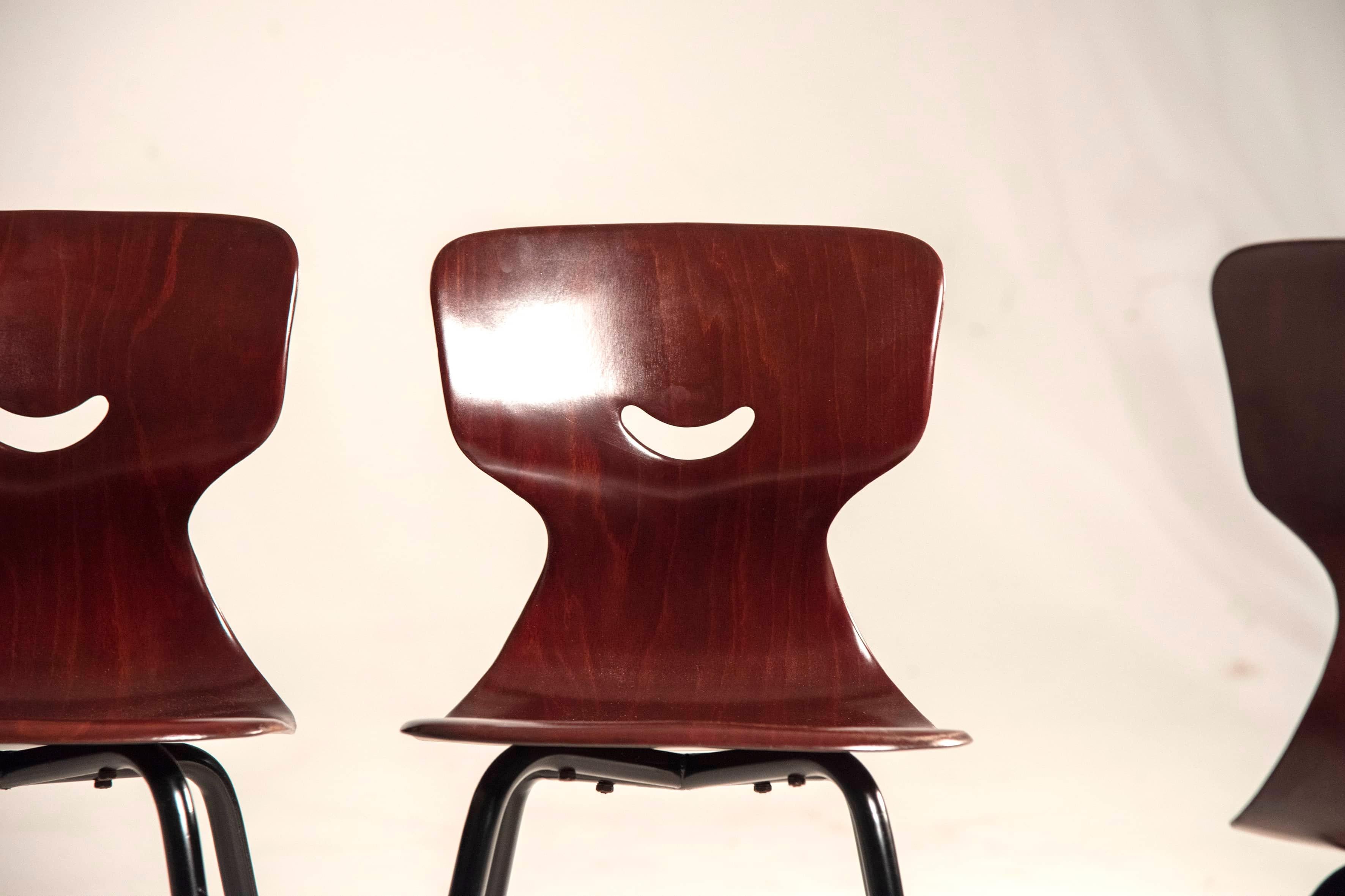 1960s Pagholz Danish Dark PlyWood Shaped Chairs Set of 8  For Sale 2